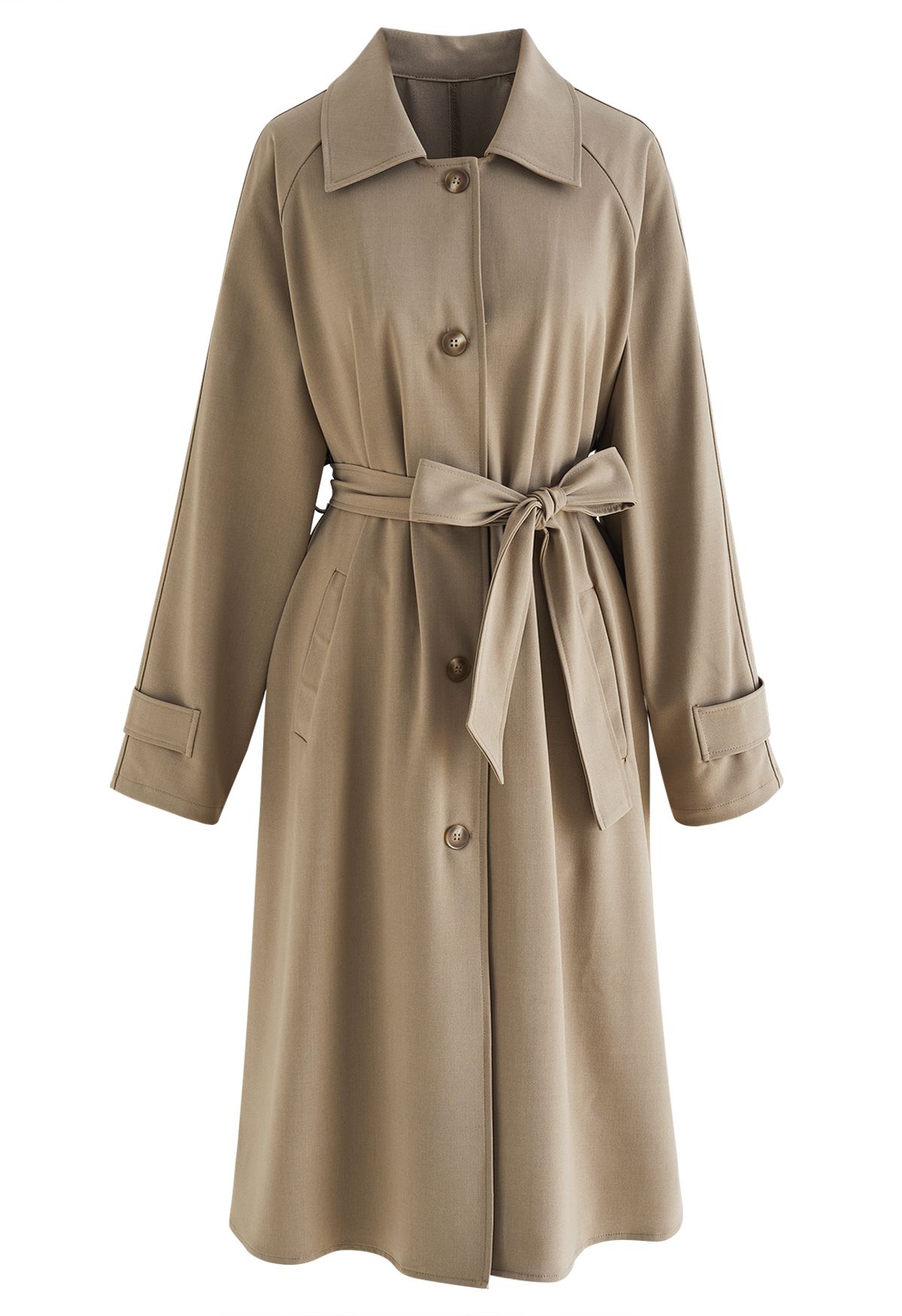 Single-Breasted Belted Trench Coat in Camel