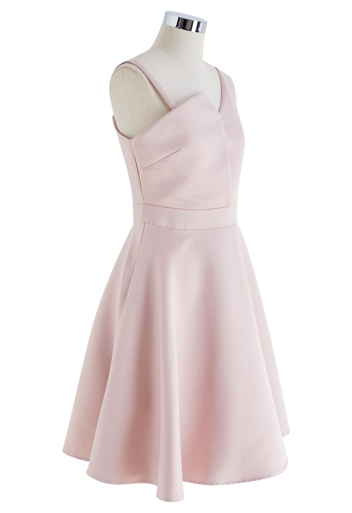 Nude Pink Asymmetric Strap Midi Dress