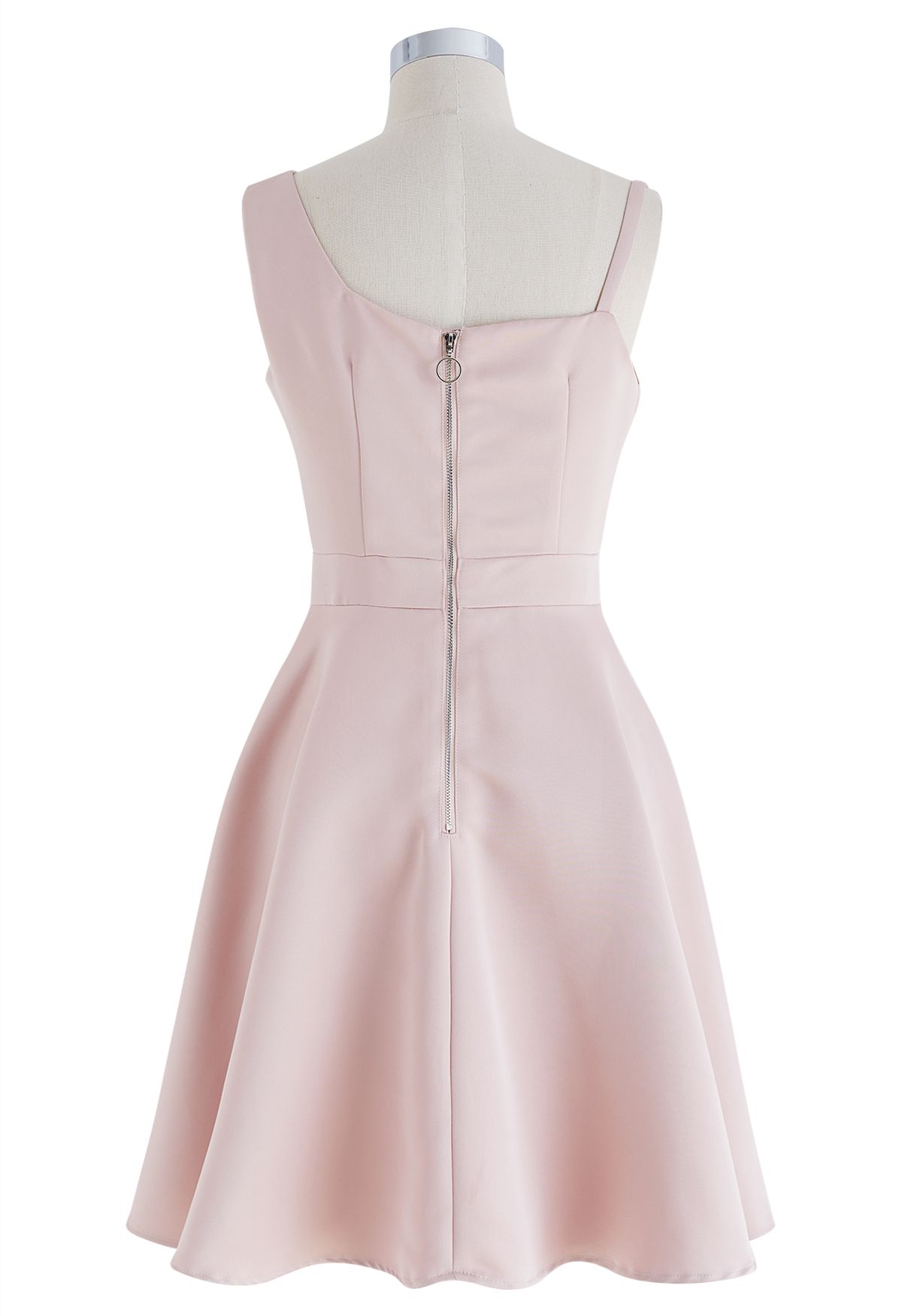 Nude Pink Asymmetric Strap Midi Dress