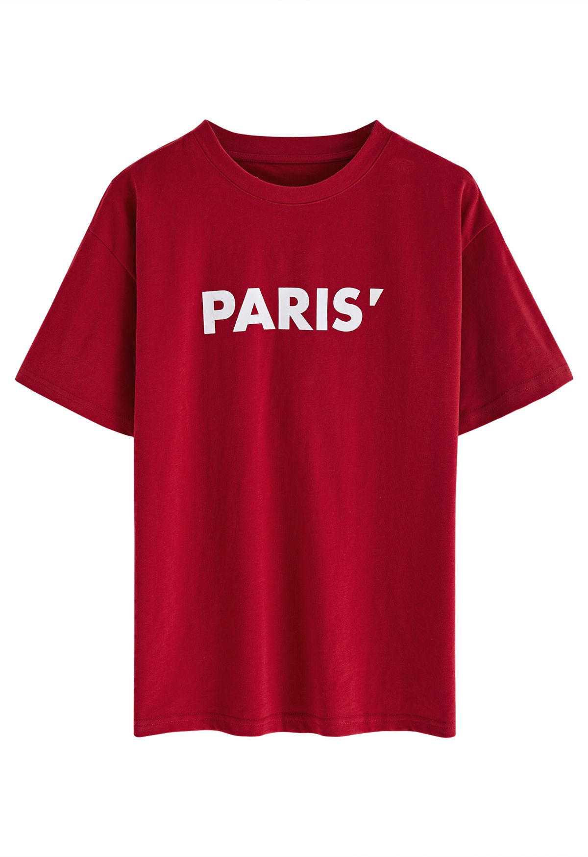 Paris Print Round Neck T-Shirt in Red