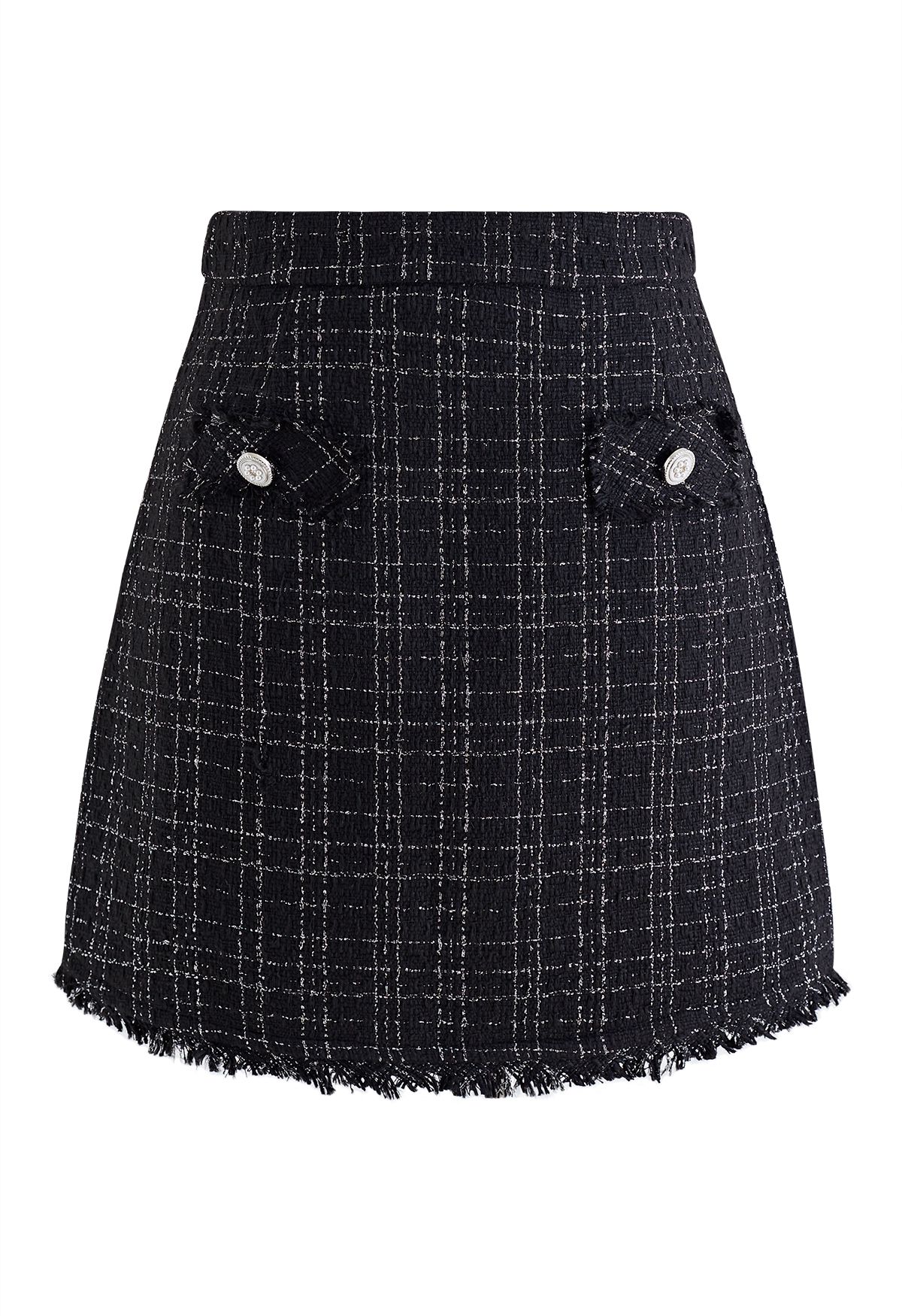 Grid Tweed Mini Bud Skirt in Black