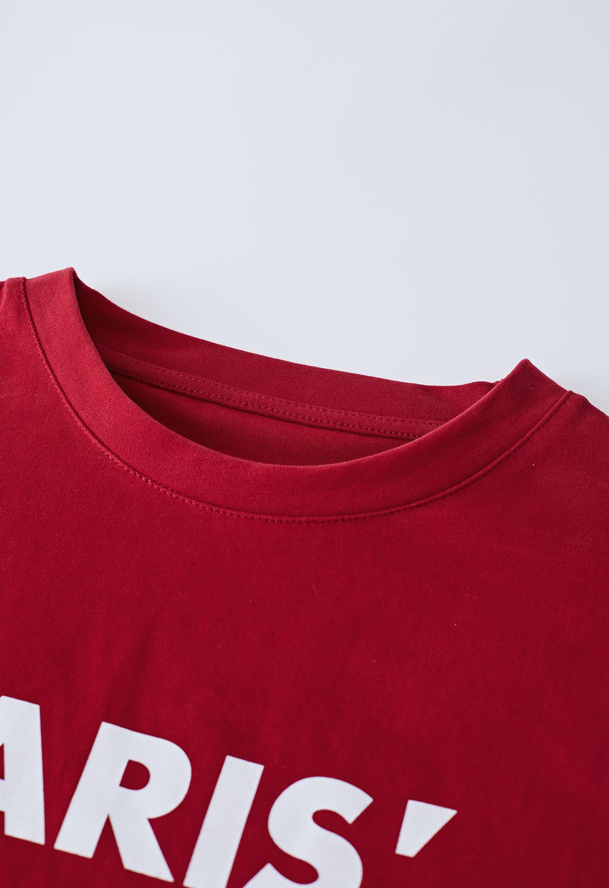 Paris Print Round Neck T-Shirt in Red