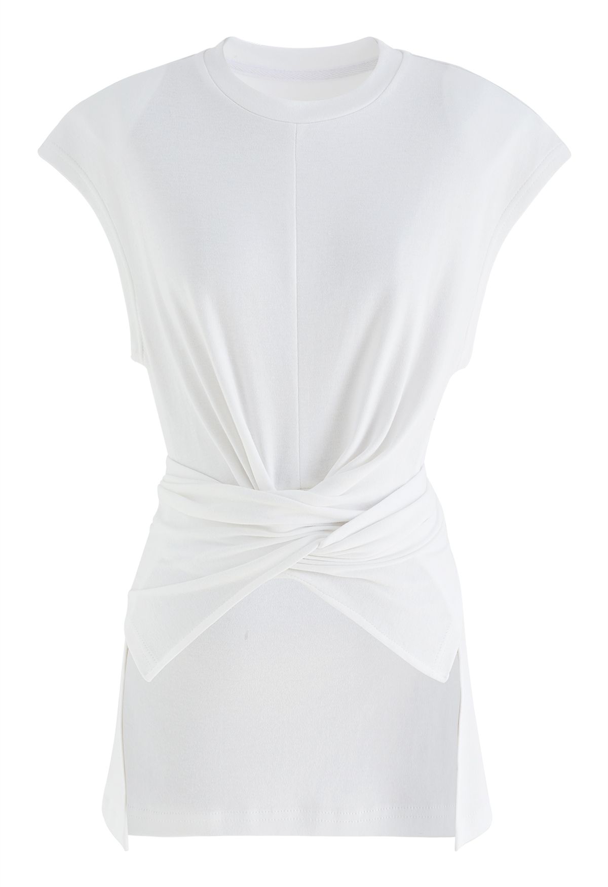 Crisscross Waist Sleeveless Cotton Top in White