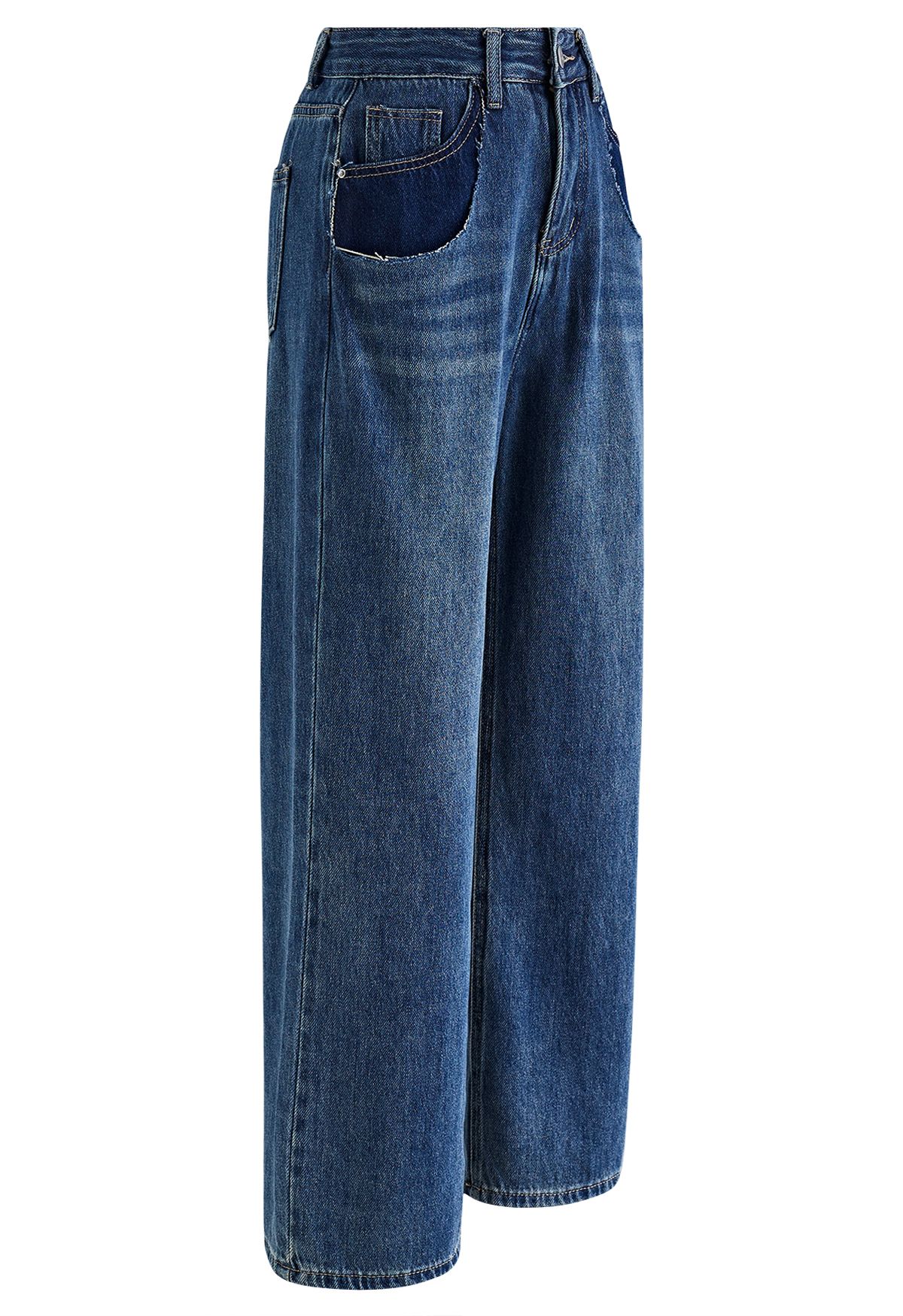 Fake Double-Layer Pocket Wide Leg Jeans