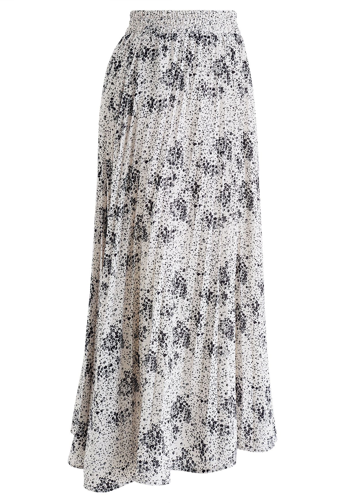 Floret and Spot Print Pleated Midi Skirt in Ivory