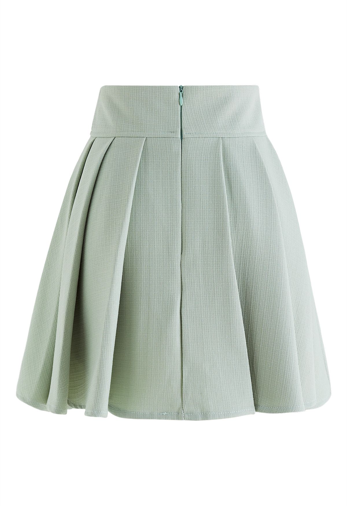 Golden Button Pleated Flare Mini Skirt in Pistachio