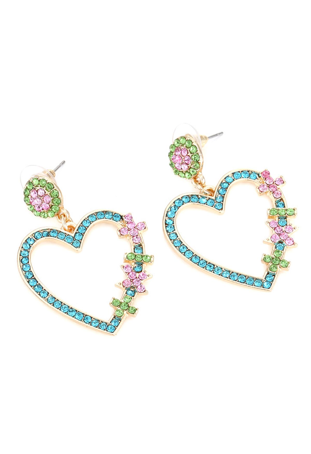 Blue Diamond Heart Hook Earrings