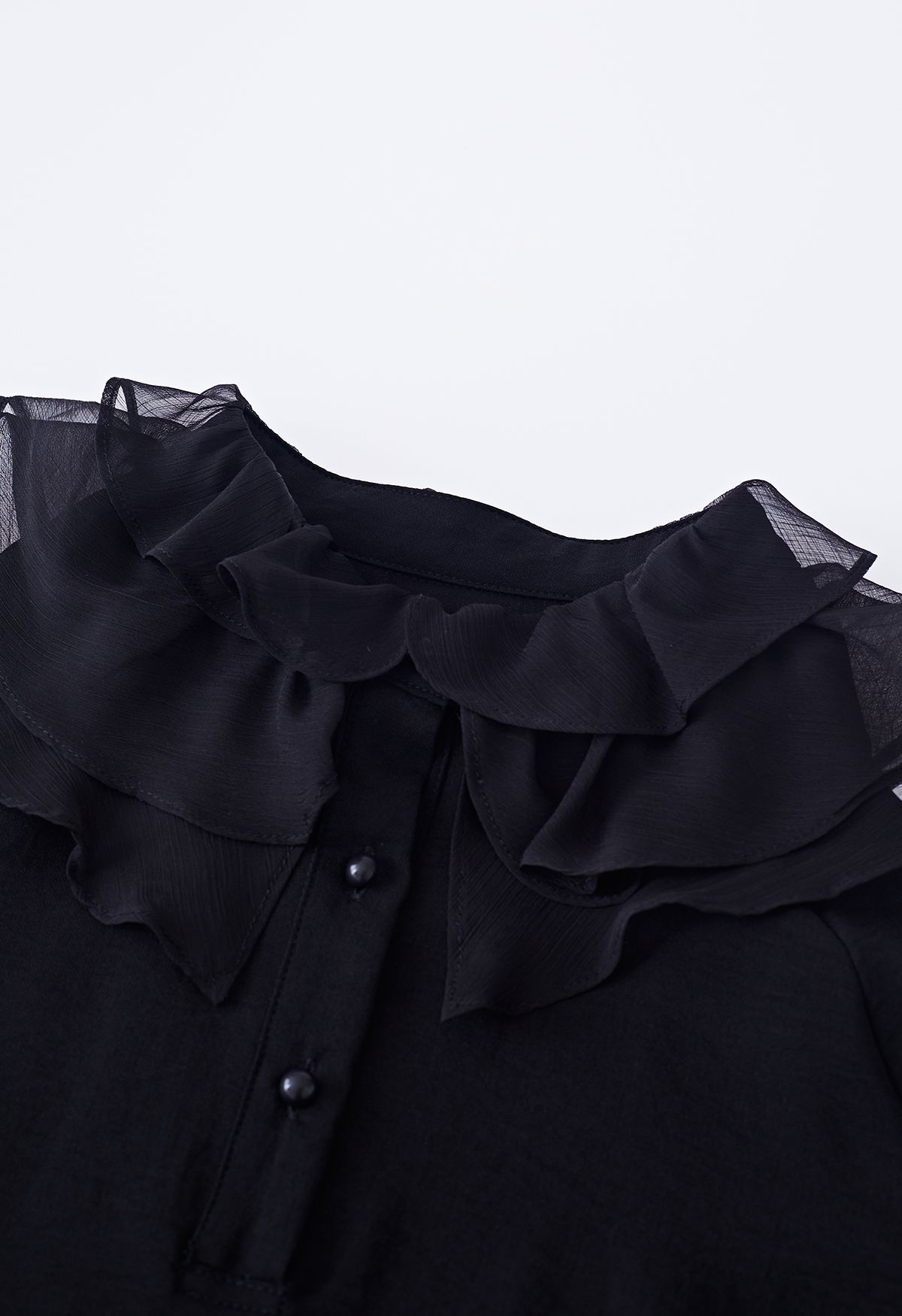 Tiered Ruffle Cold-Shoulder Chiffon Top in Black