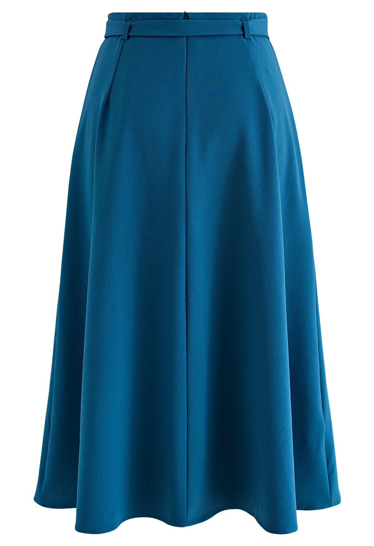 Belted Pleated A-Line Midi Skirt in Teal