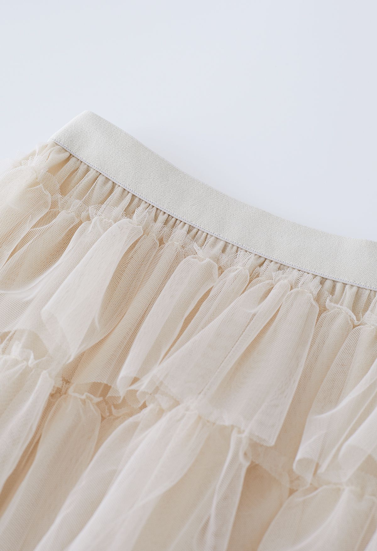 Ruffle Tiered Tulle Mesh Maxi Skirt in Cream