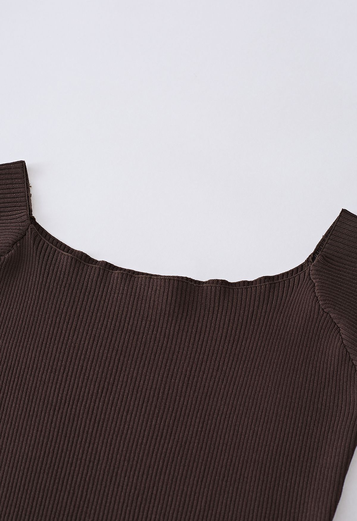 Boat Neck Rib Knit Crop Top in Brown