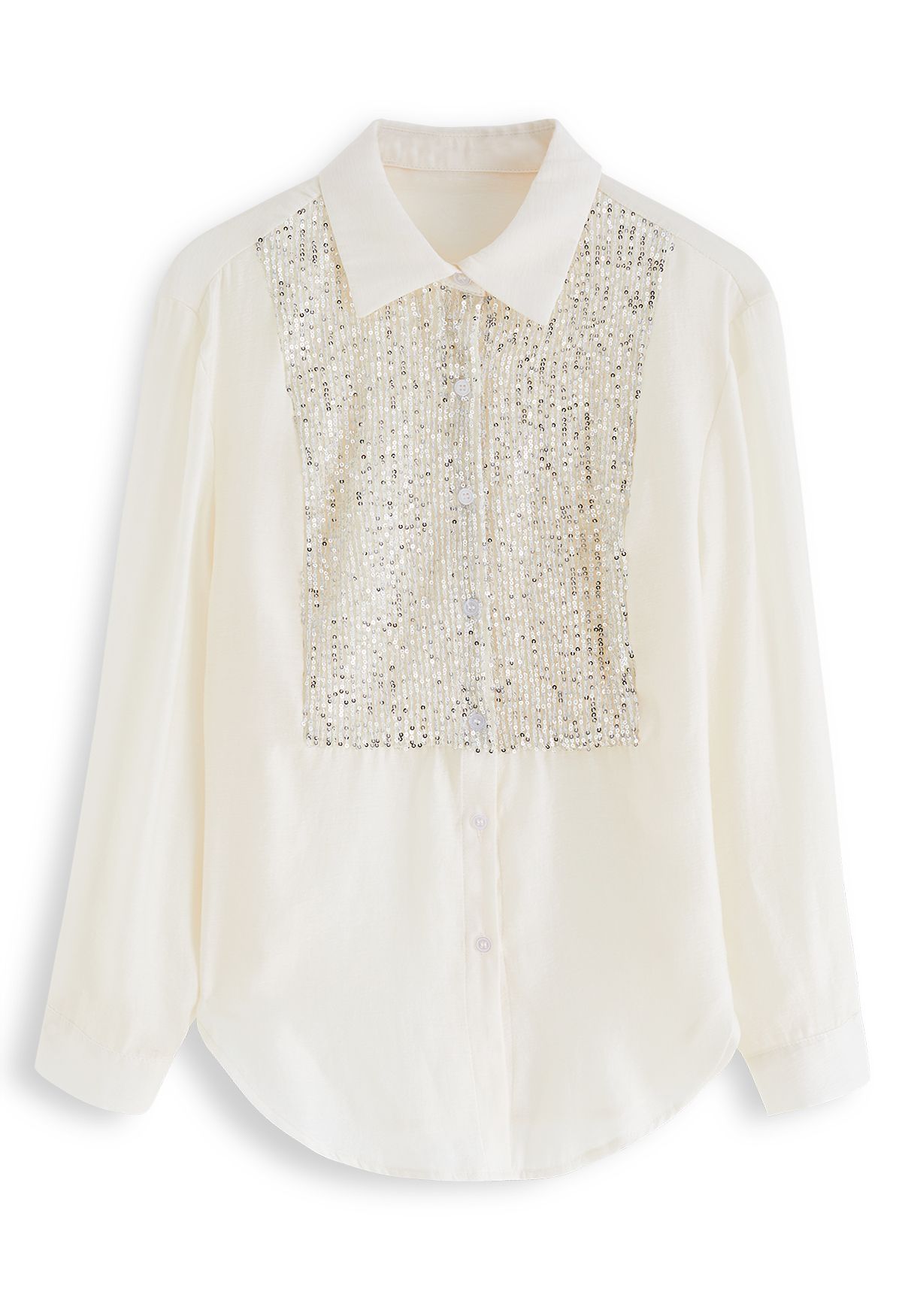 Sparkling Sequin Embellished Button Down Shirt in Cream