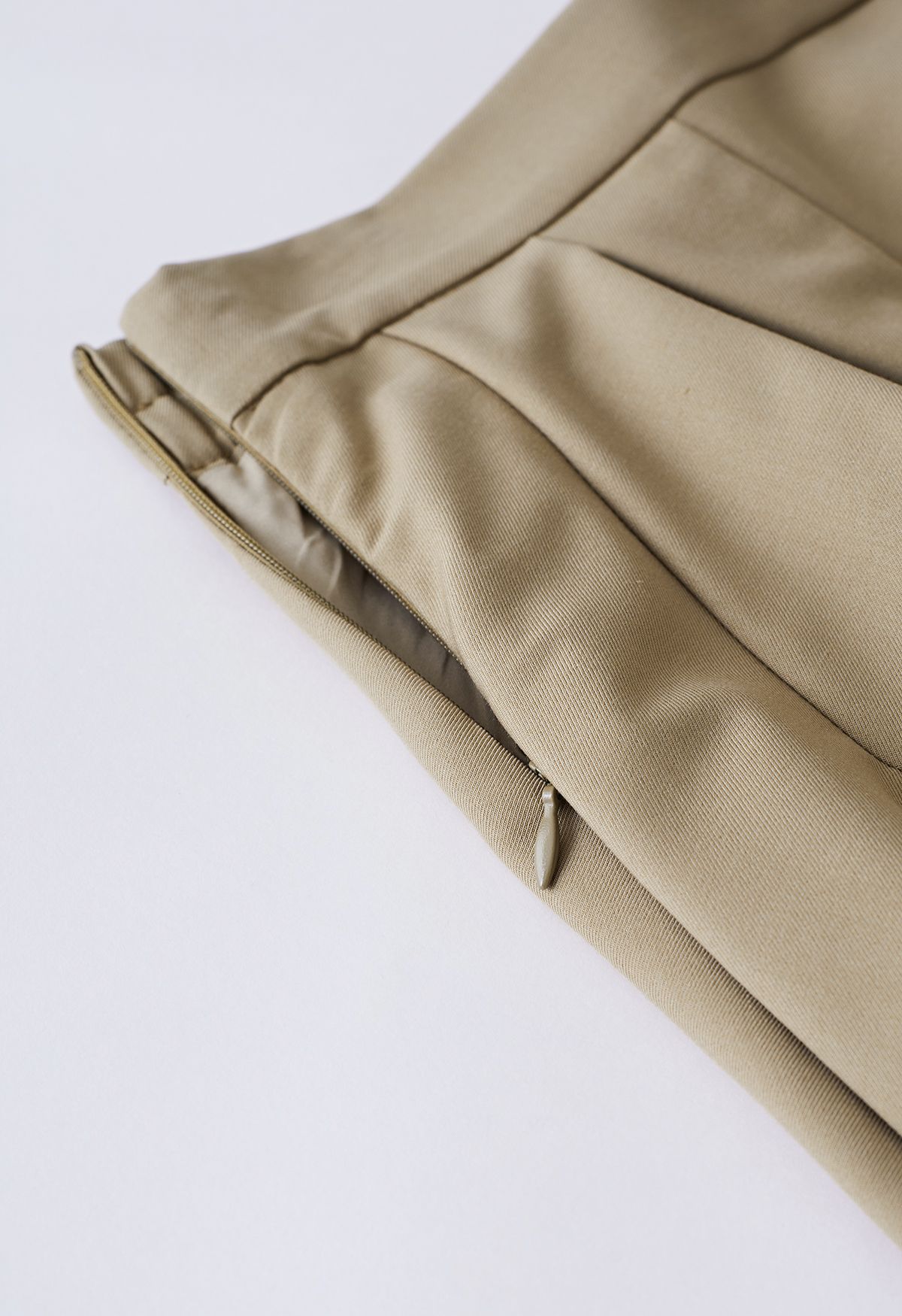 Seam Detailing Pleated A-Line Skirt in Khaki