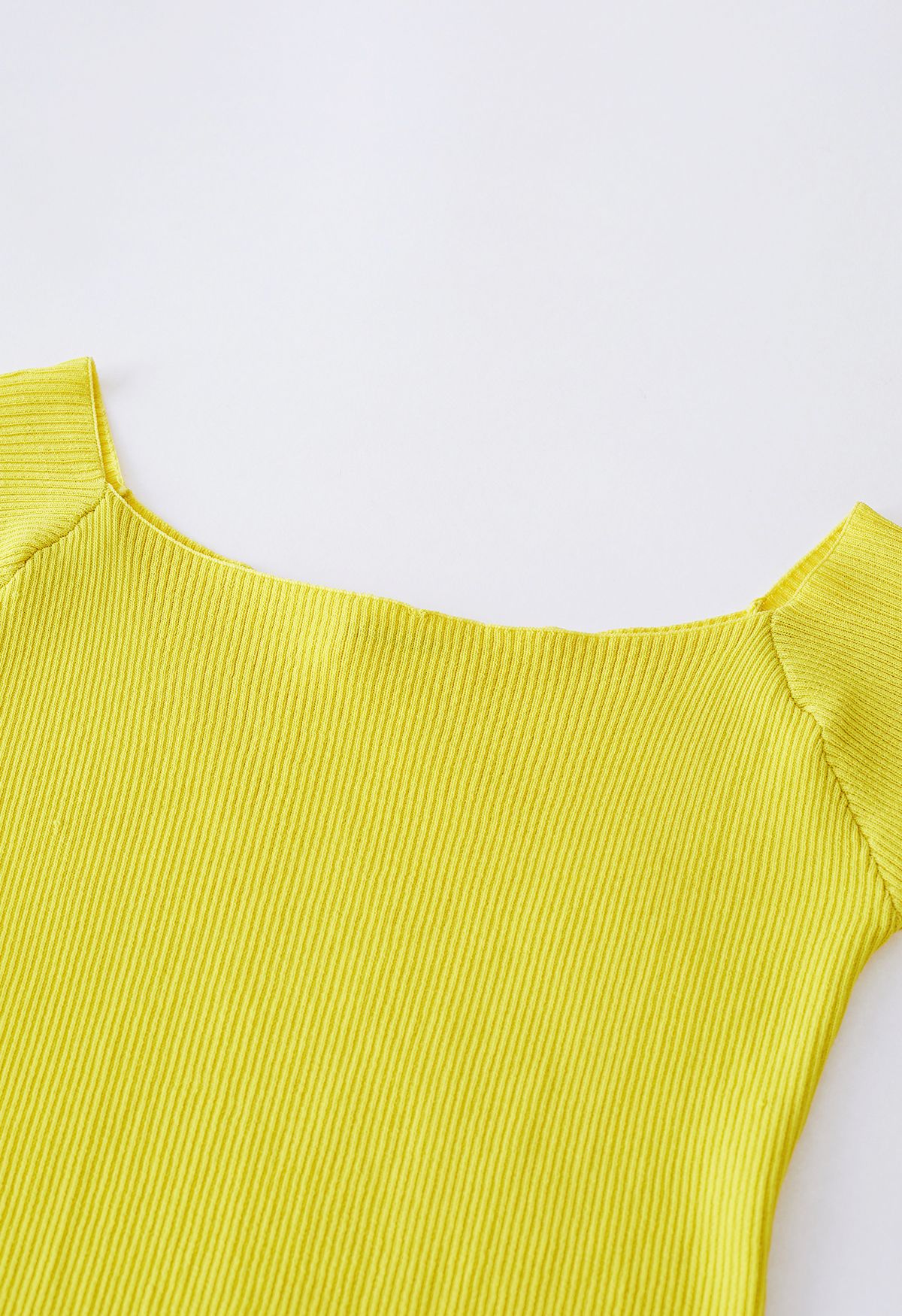 Boat Neck Rib Knit Crop Top in Yellow