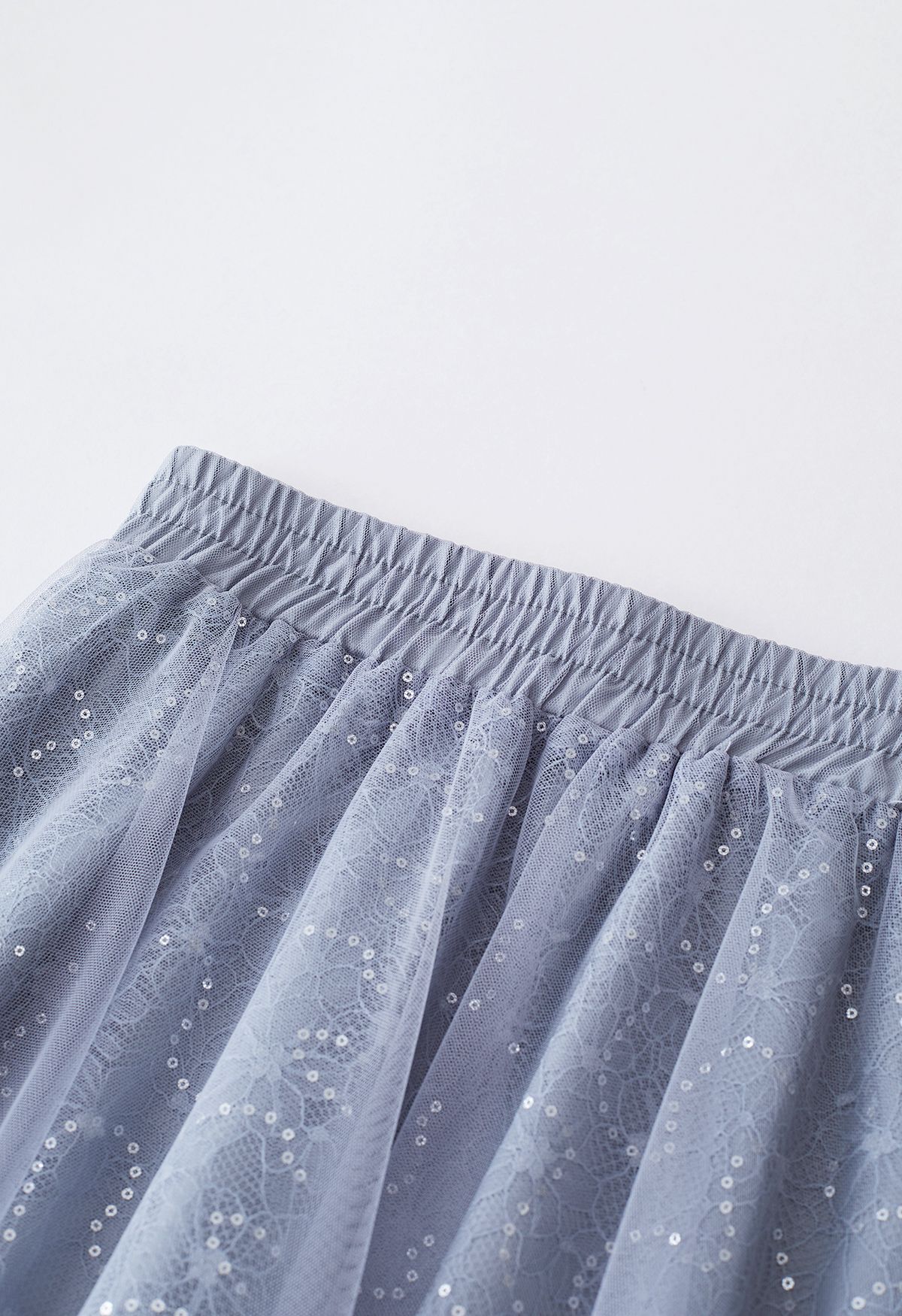 Sequined Floral Lace Mesh Tulle Skirt in Grey