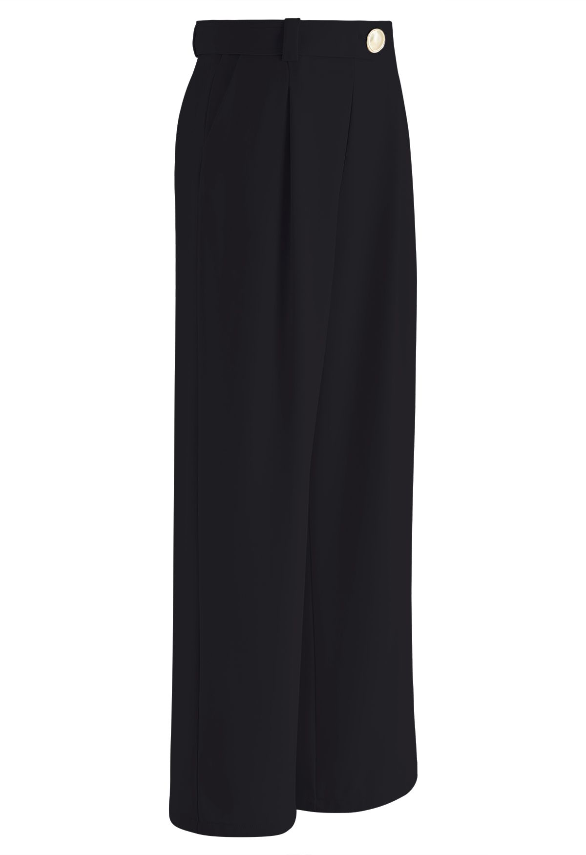 Belt Adorned Straight Leg Pants in Black