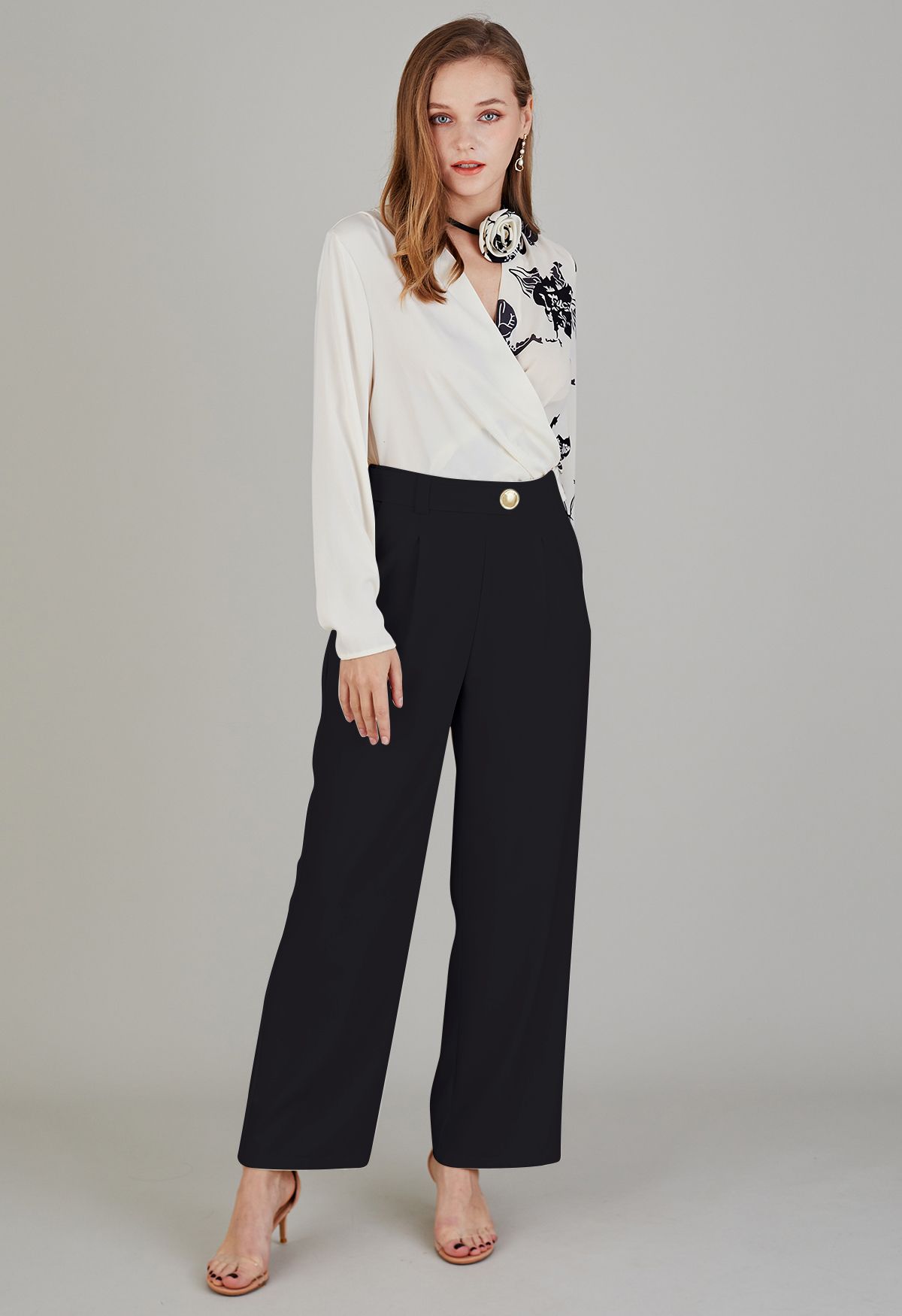 Belt Adorned Straight Leg Pants in Black