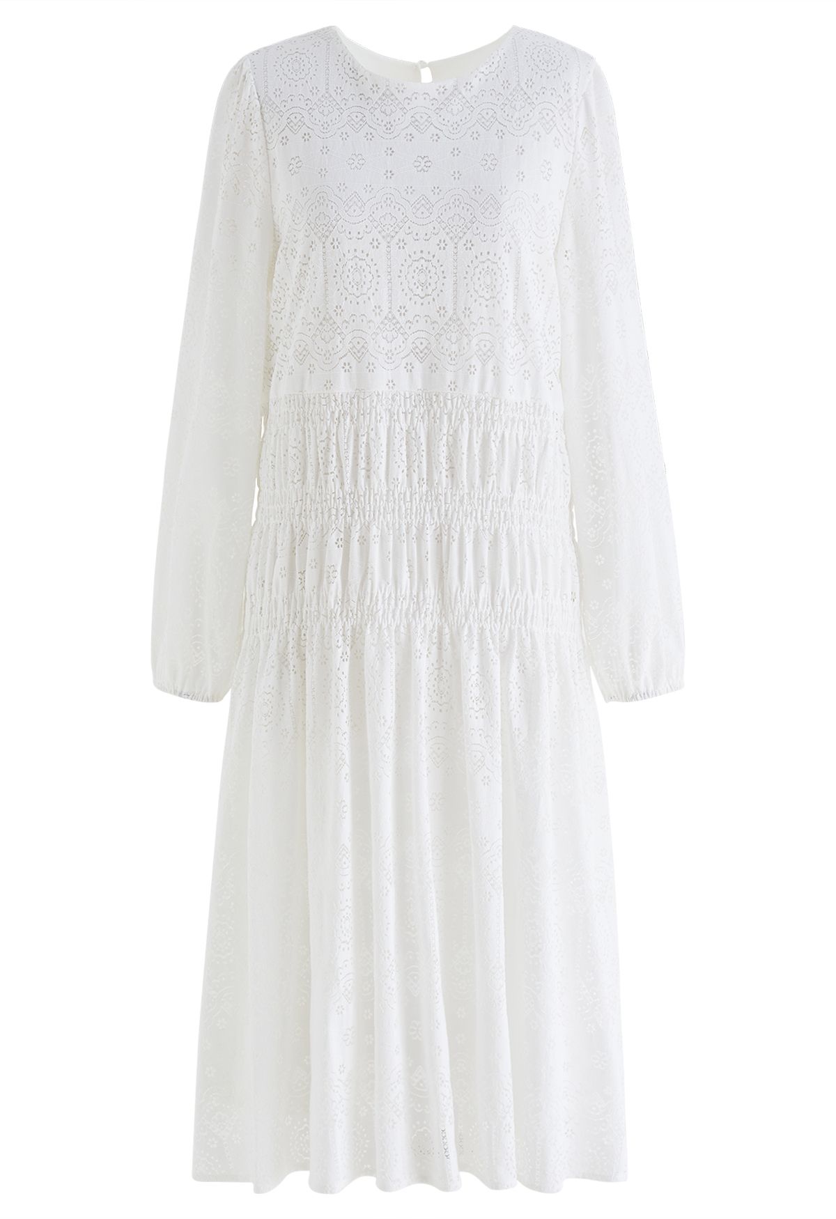 Delicate Floral Cutwork Midi Dress in White - Retro, Indie and Unique ...