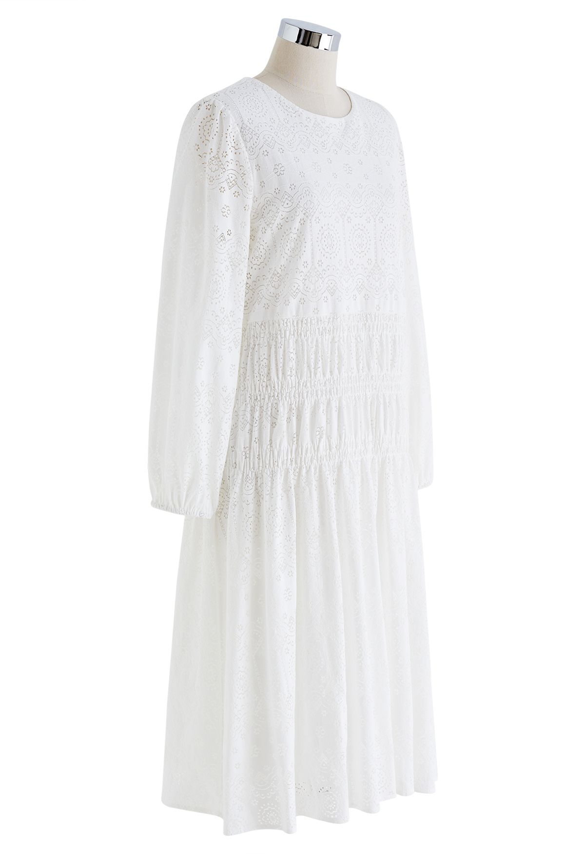 Delicate Floral Cutwork Midi Dress in White - Retro, Indie and Unique ...