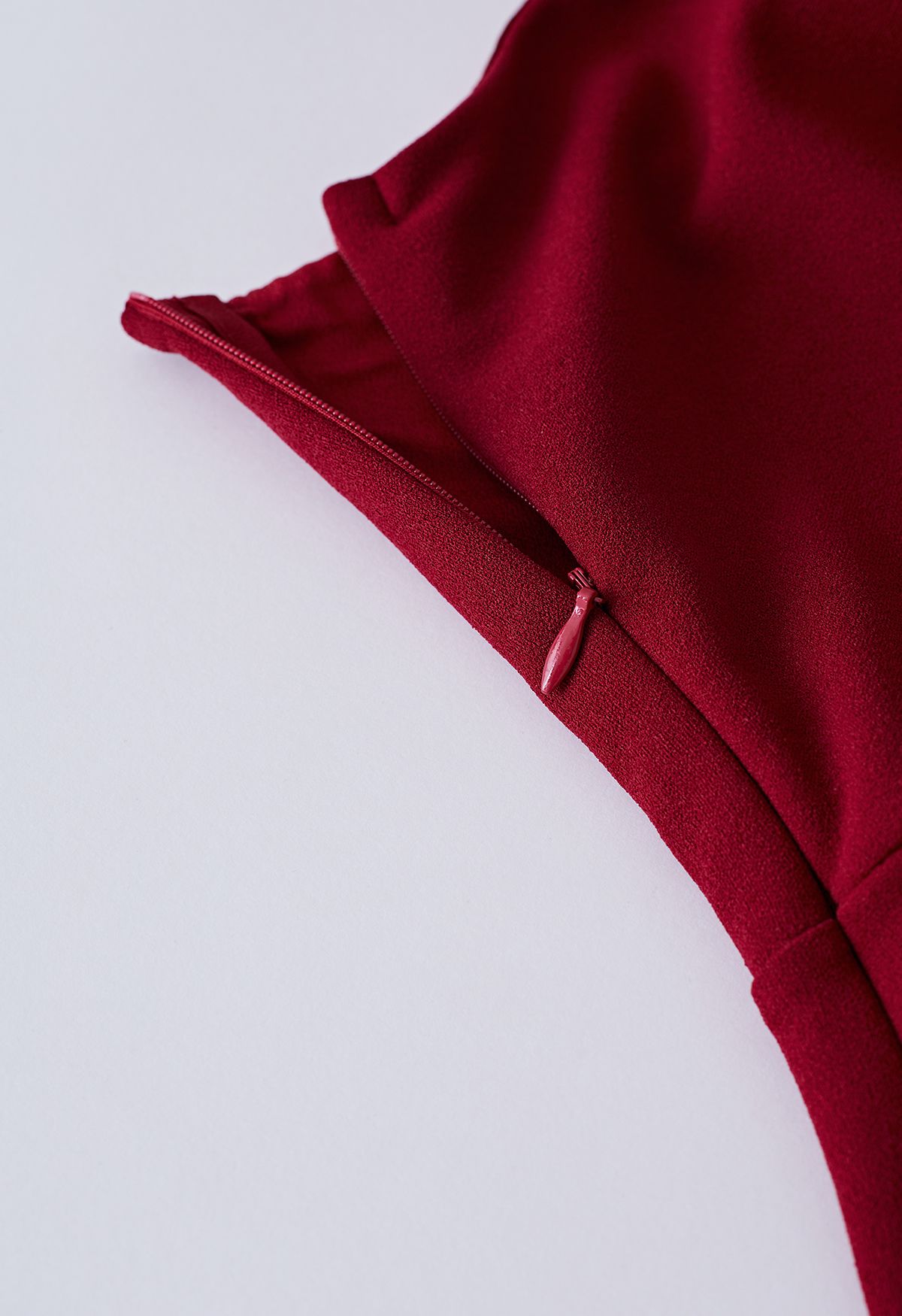 Tulip Hem Ruched Wrap Dress in Burgundy