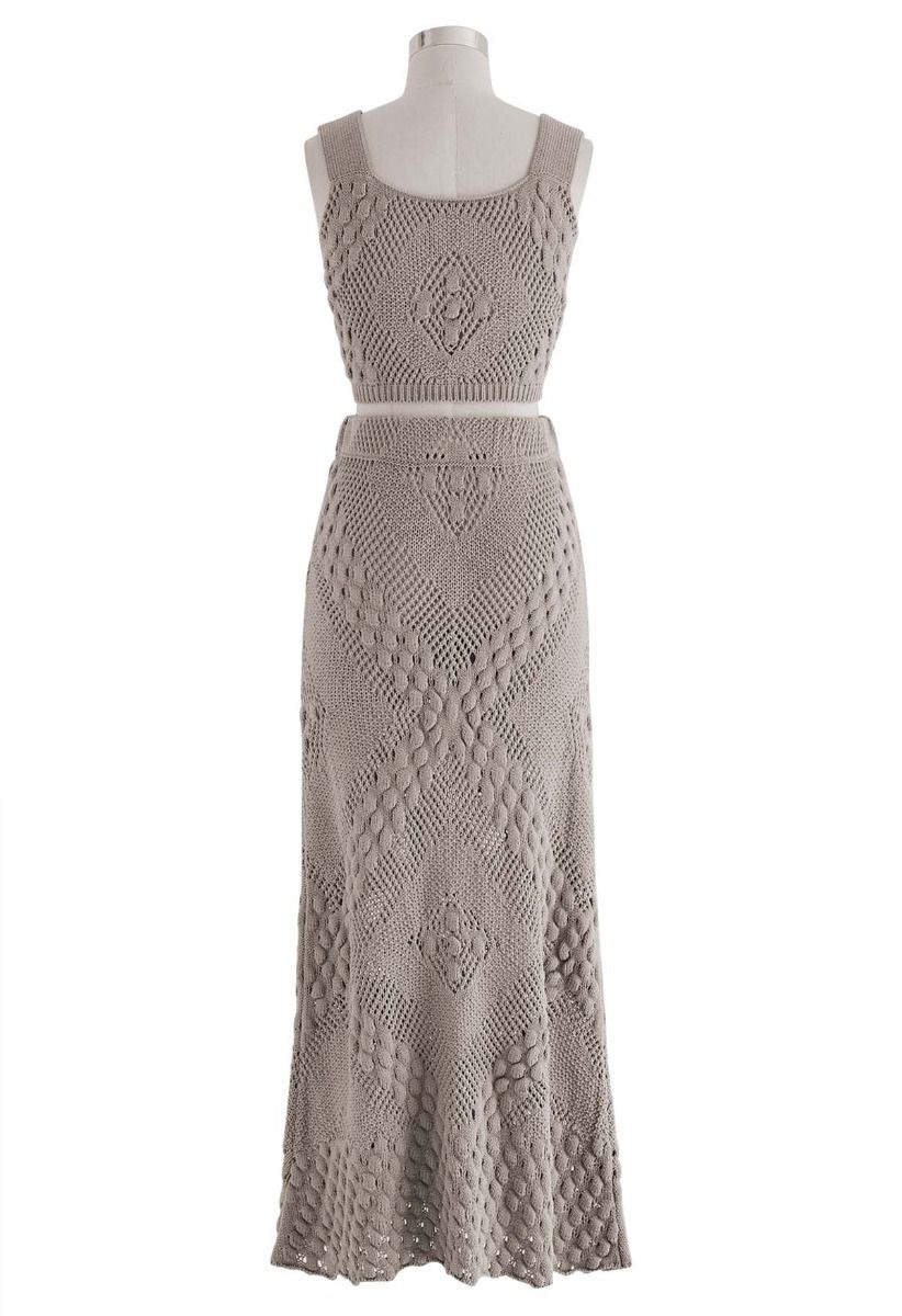 Embossed Pointelle Knit Tank Top and Skirt Set in Sage