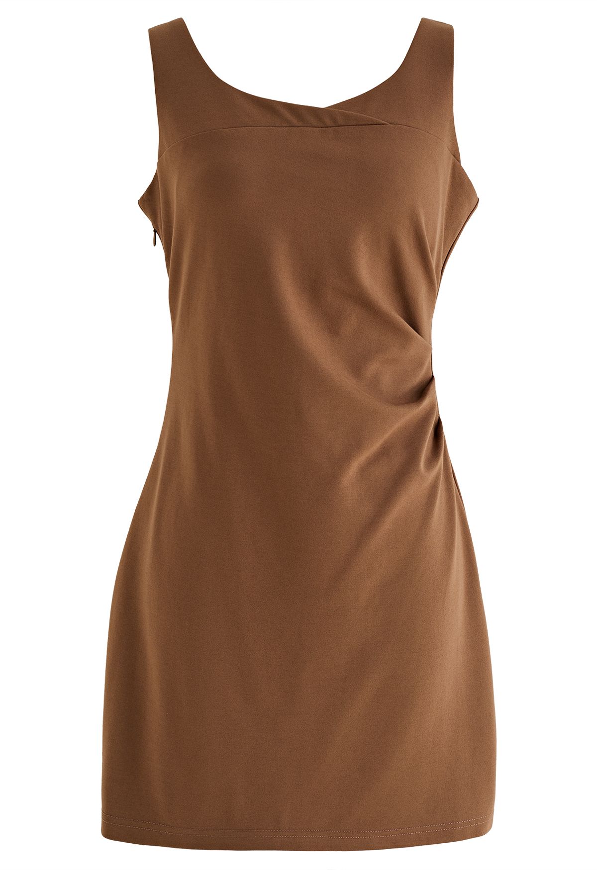 Side Ruched Tank Mini Dress in Rust