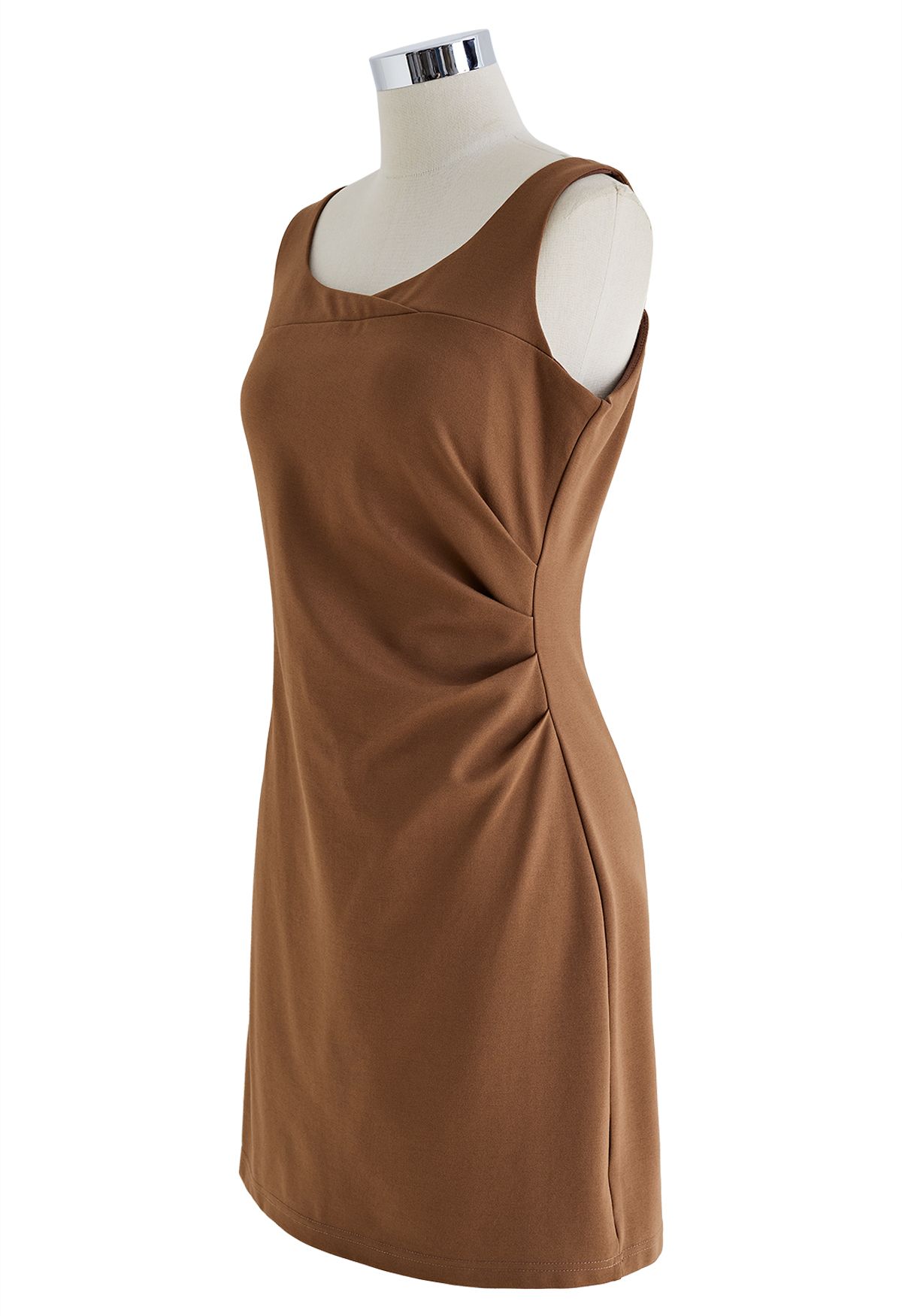 Side Ruched Tank Mini Dress in Rust