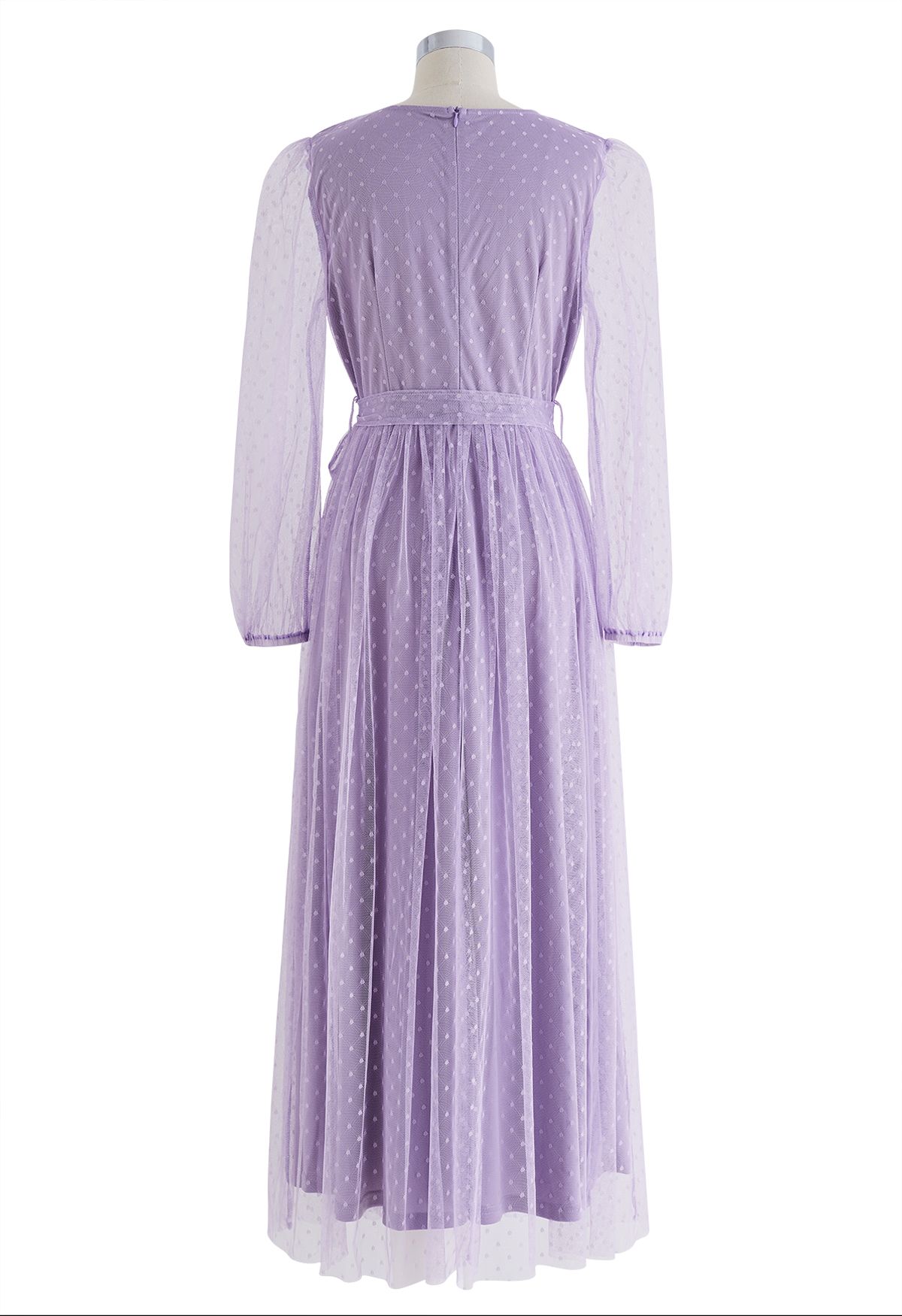 Lovely Dotted Mesh Maxi Dress in Lilac