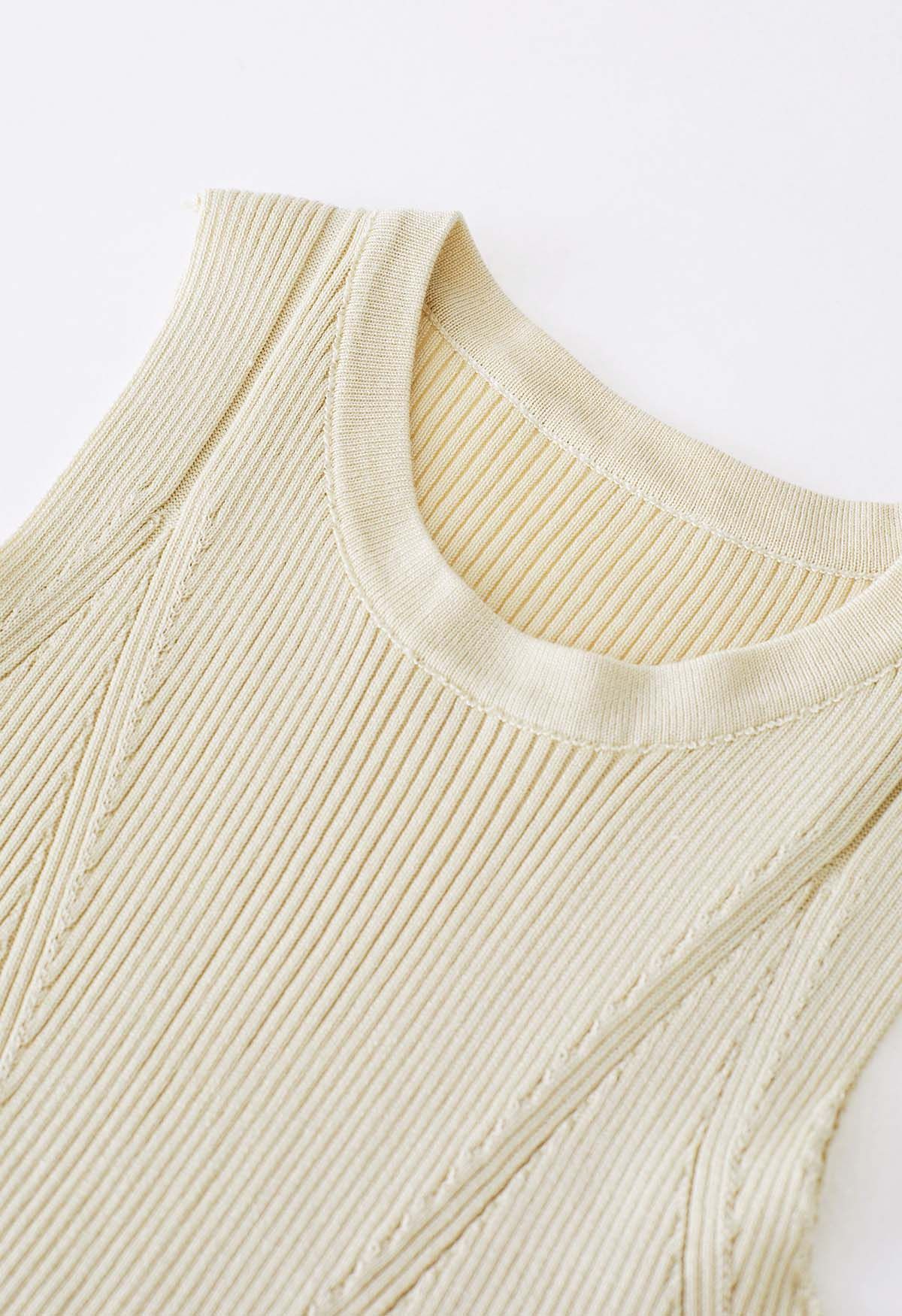 Tie Waist Knit Tank Top in Oatmeal