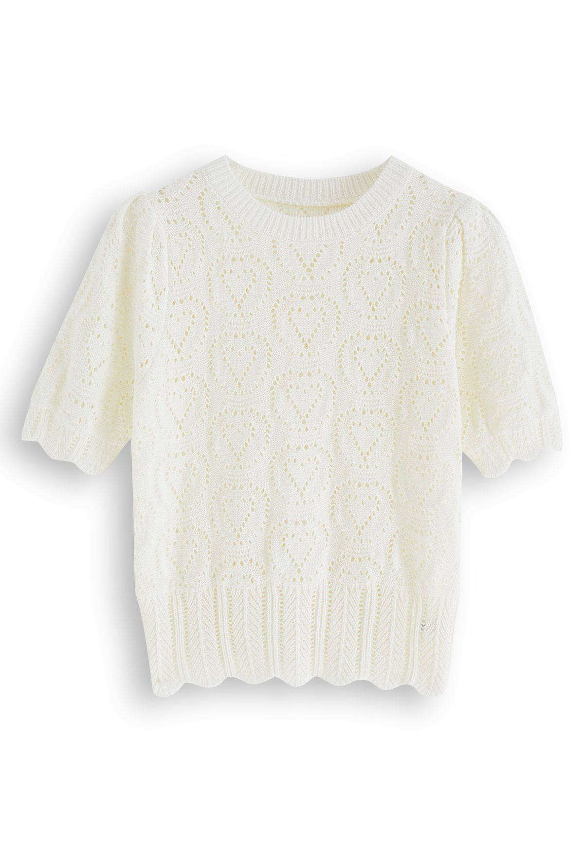 Heart-Shape Pointelle Knit Top in Cream