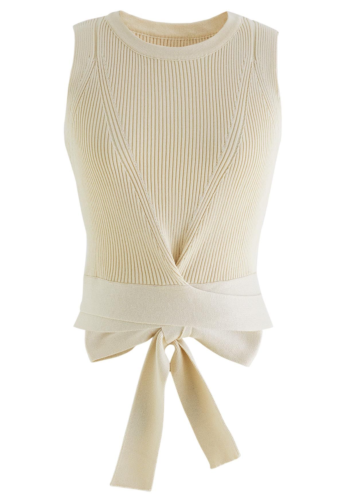 Tie Waist Knit Tank Top in Oatmeal