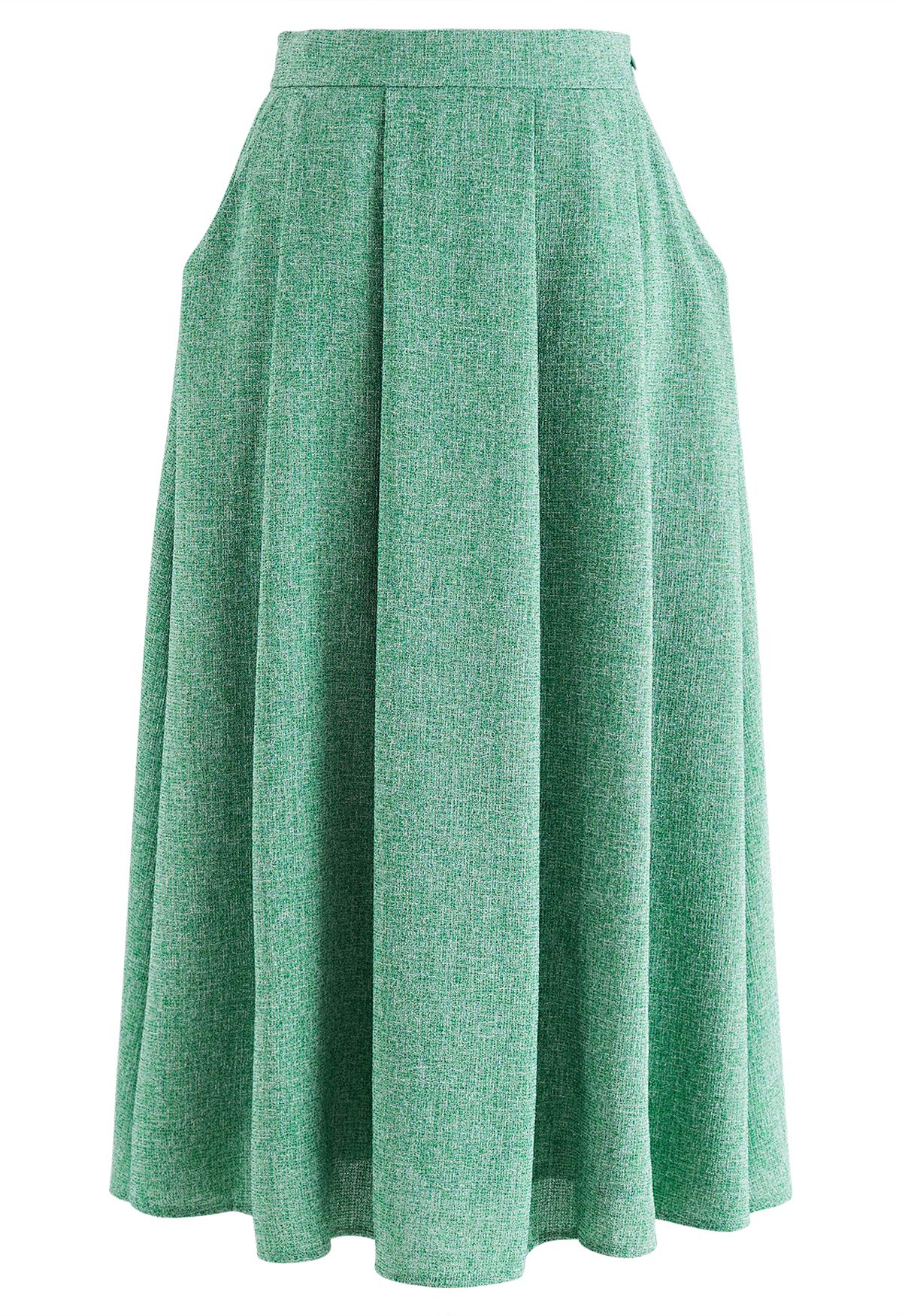 Side Pocket Pleated Tweed Midi Skirt