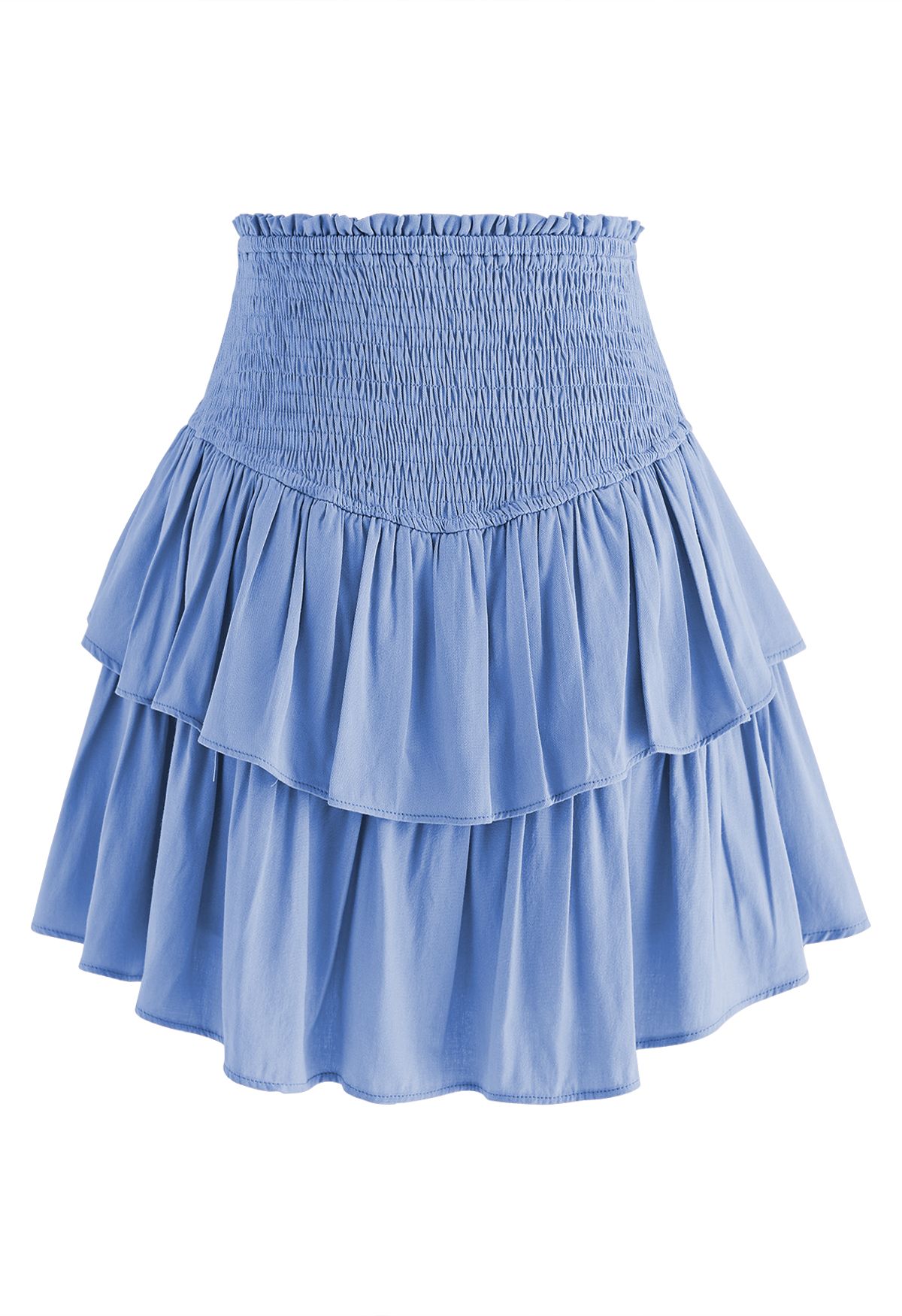 Tiered Ruffle Shirred Waist Mini Skirt in Blue - Retro, Indie and ...