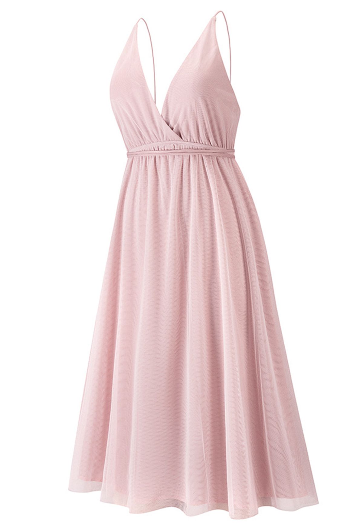 Crisscross Open Back Wrap Mesh Tulle Dress in Pink