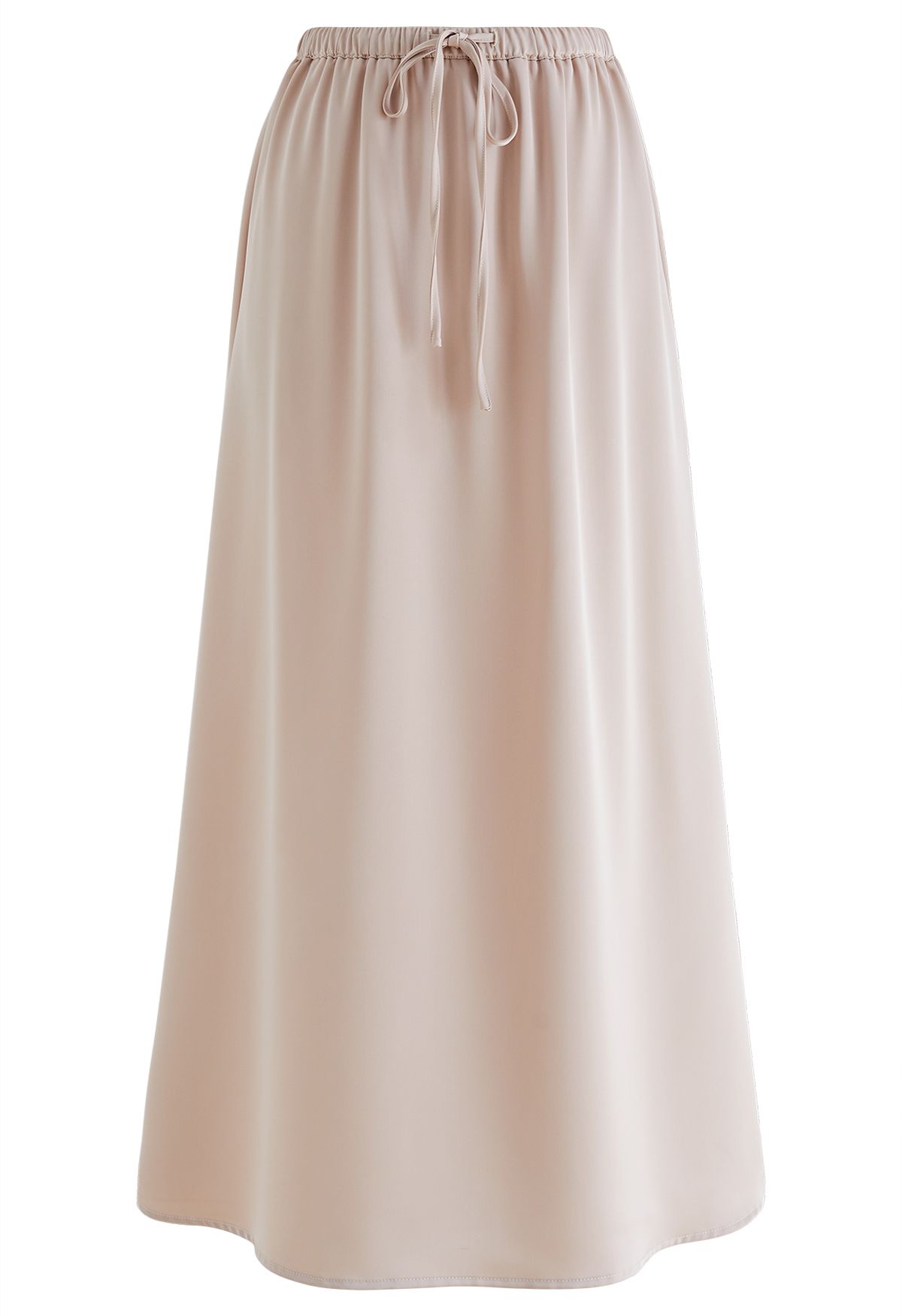 Elastic Drawstring Waist Satin Maxi Skirt in Blush