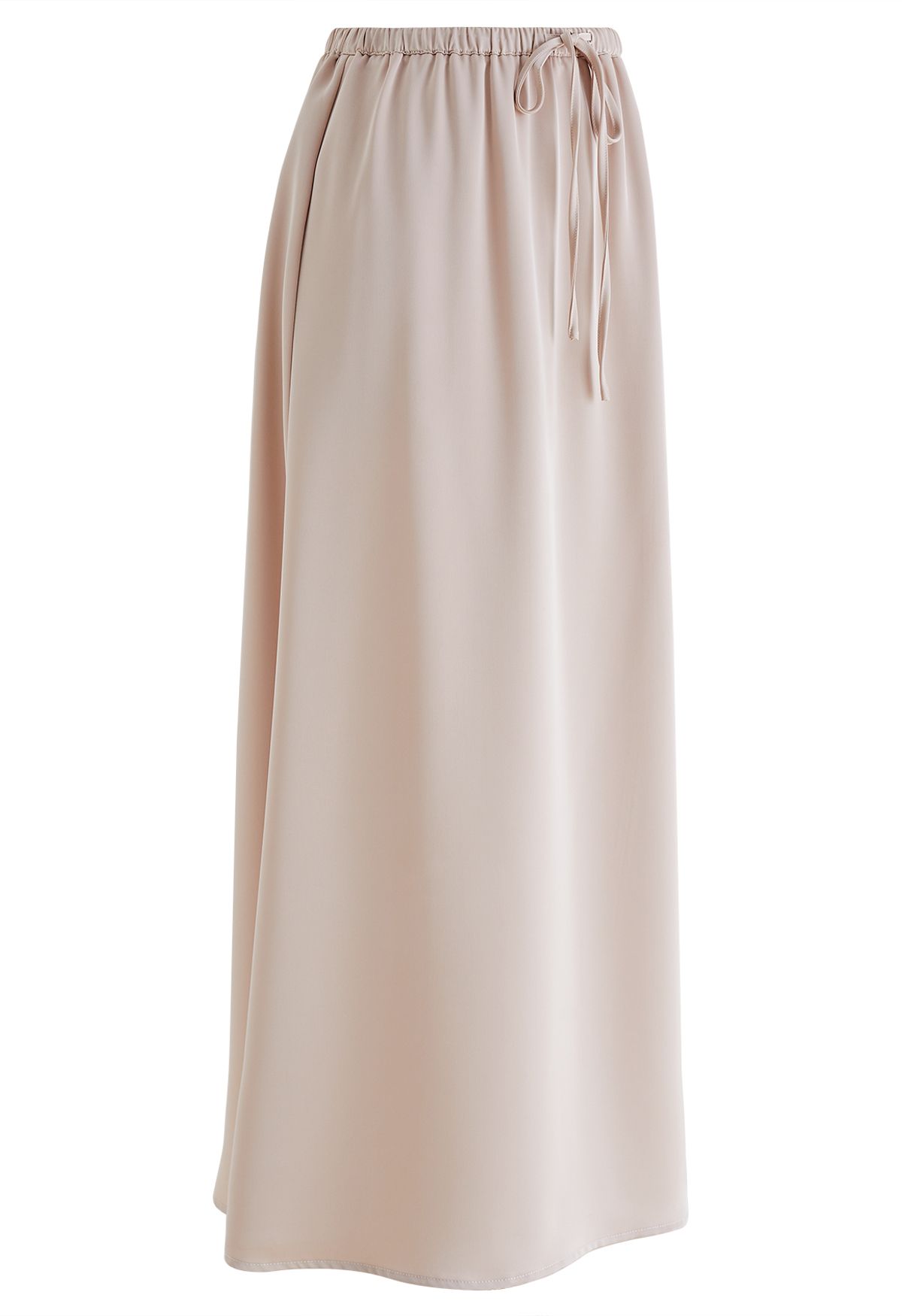 Elastic Drawstring Waist Satin Maxi Skirt in Blush