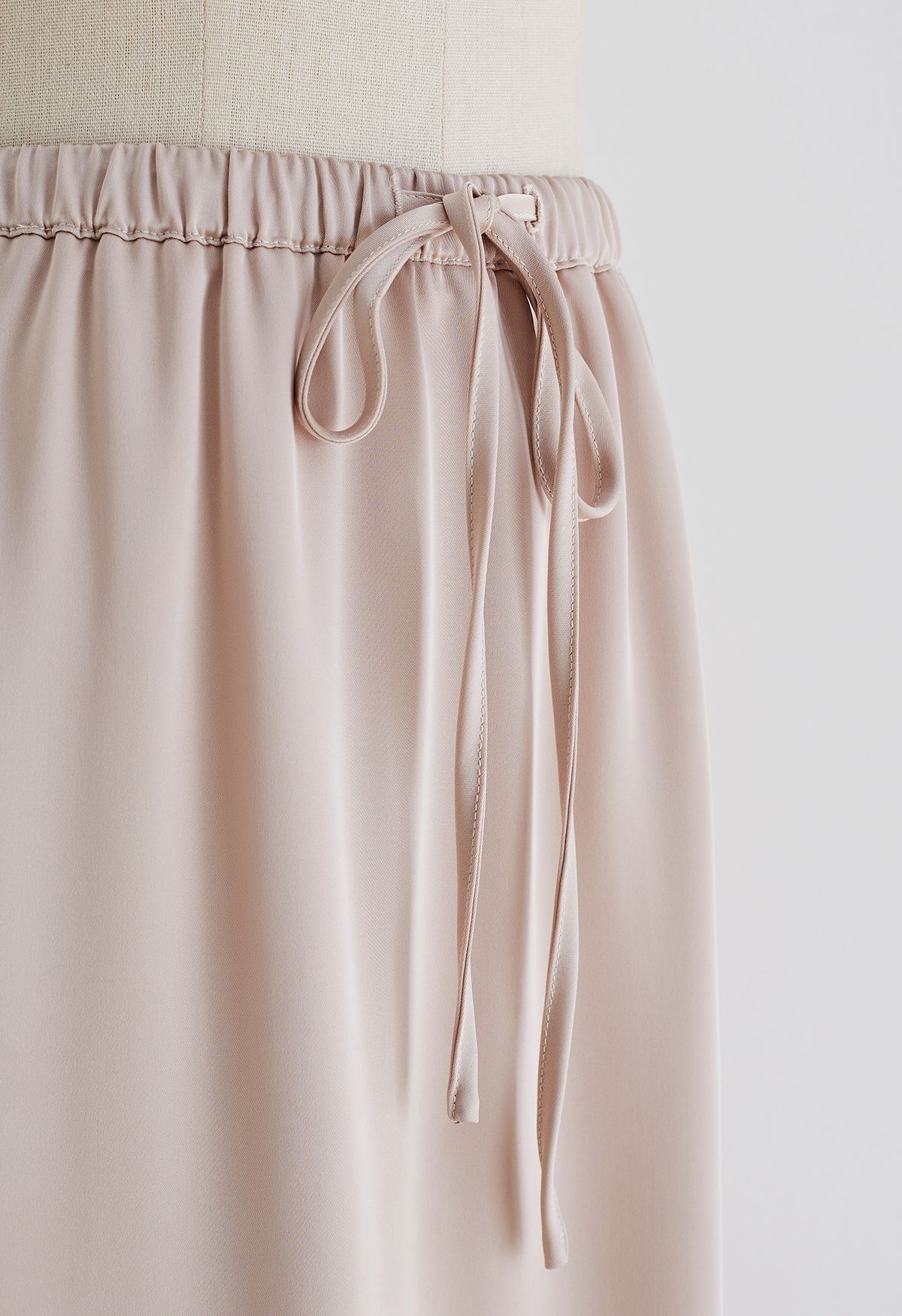 Elastic Drawstring Waist Satin Maxi Skirt in Blush