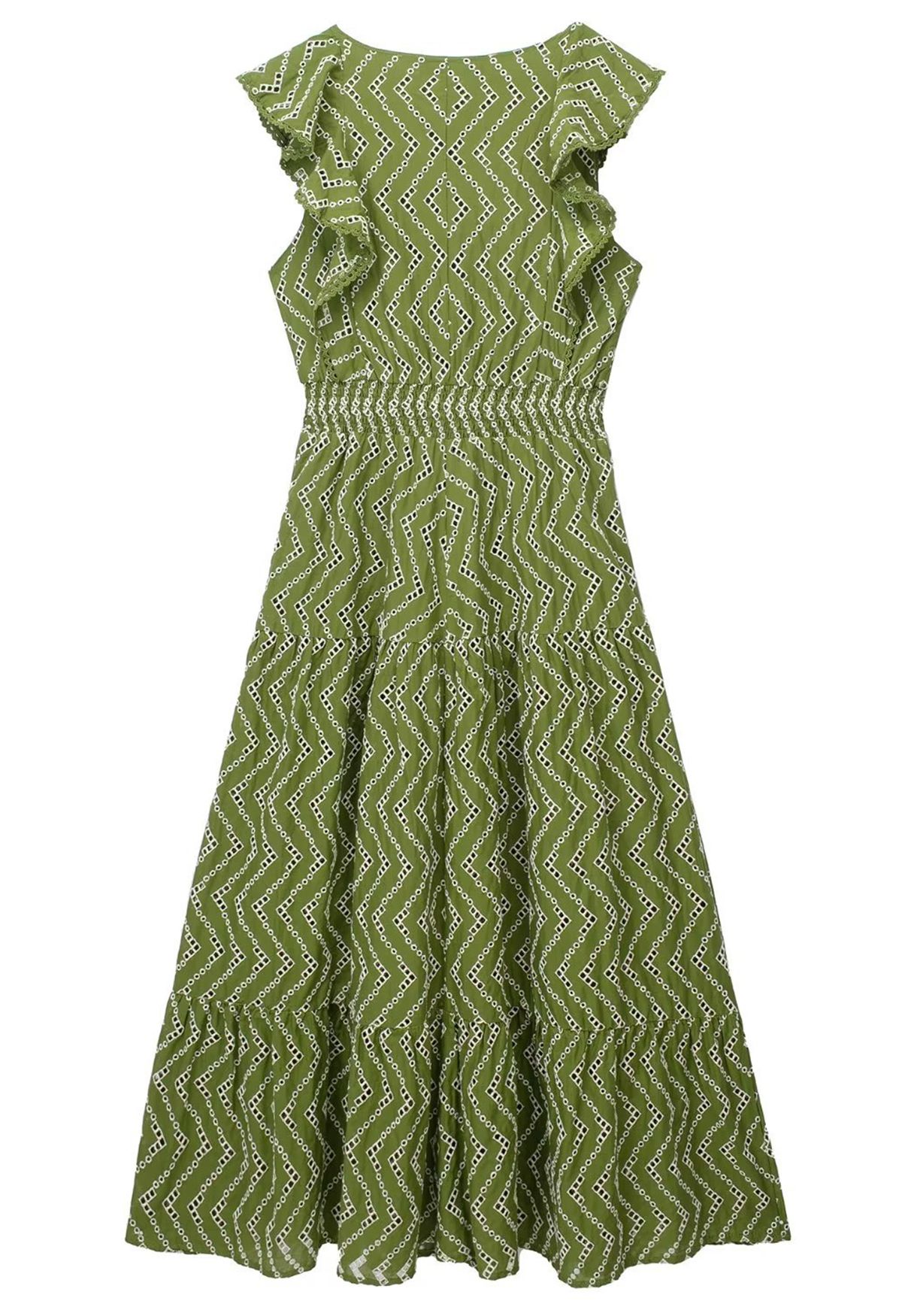 Ruffle V-Neckline Embroidered Sleeveless Dress