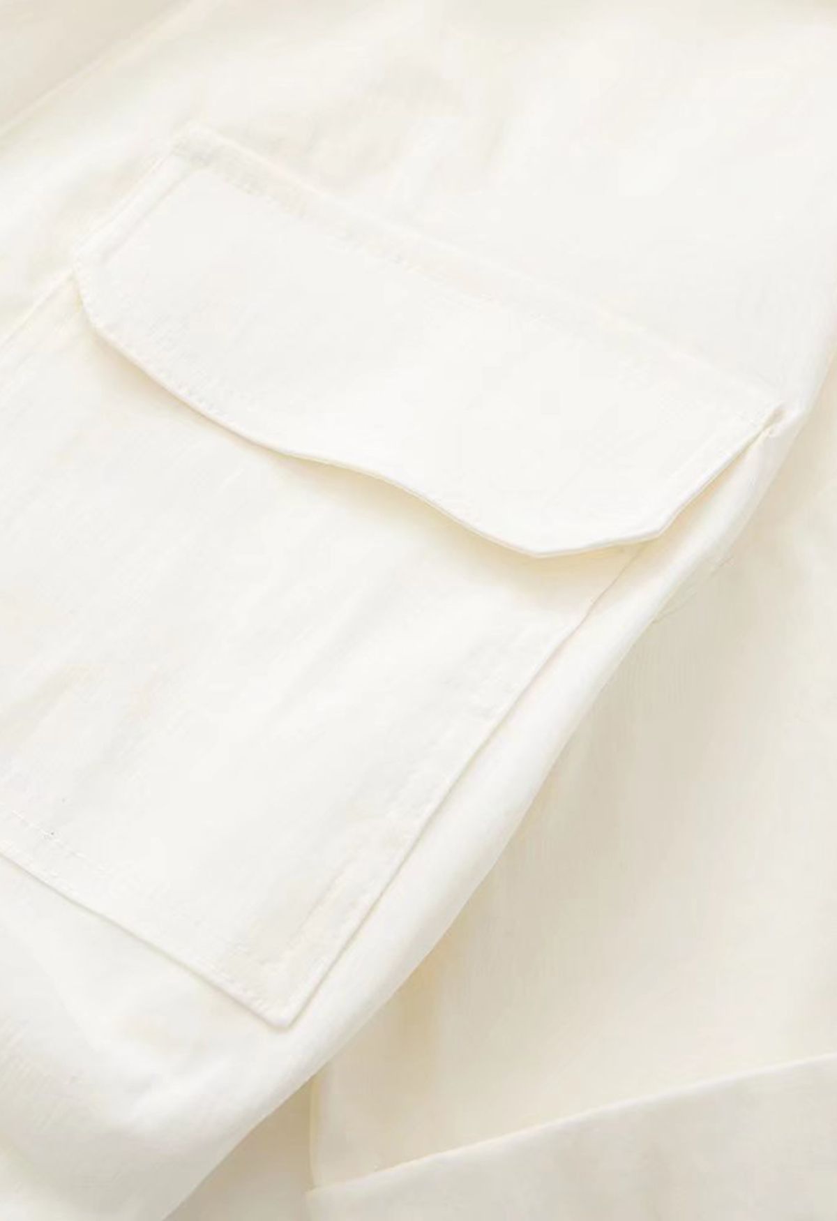 Front Tie Flap Pocket Crop Shirt in Ivory