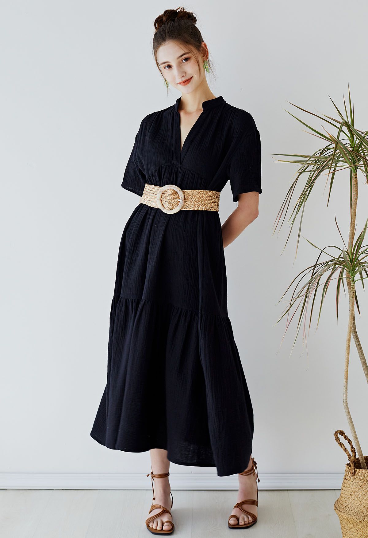 Laidback Flowy Maxi Dress in Black