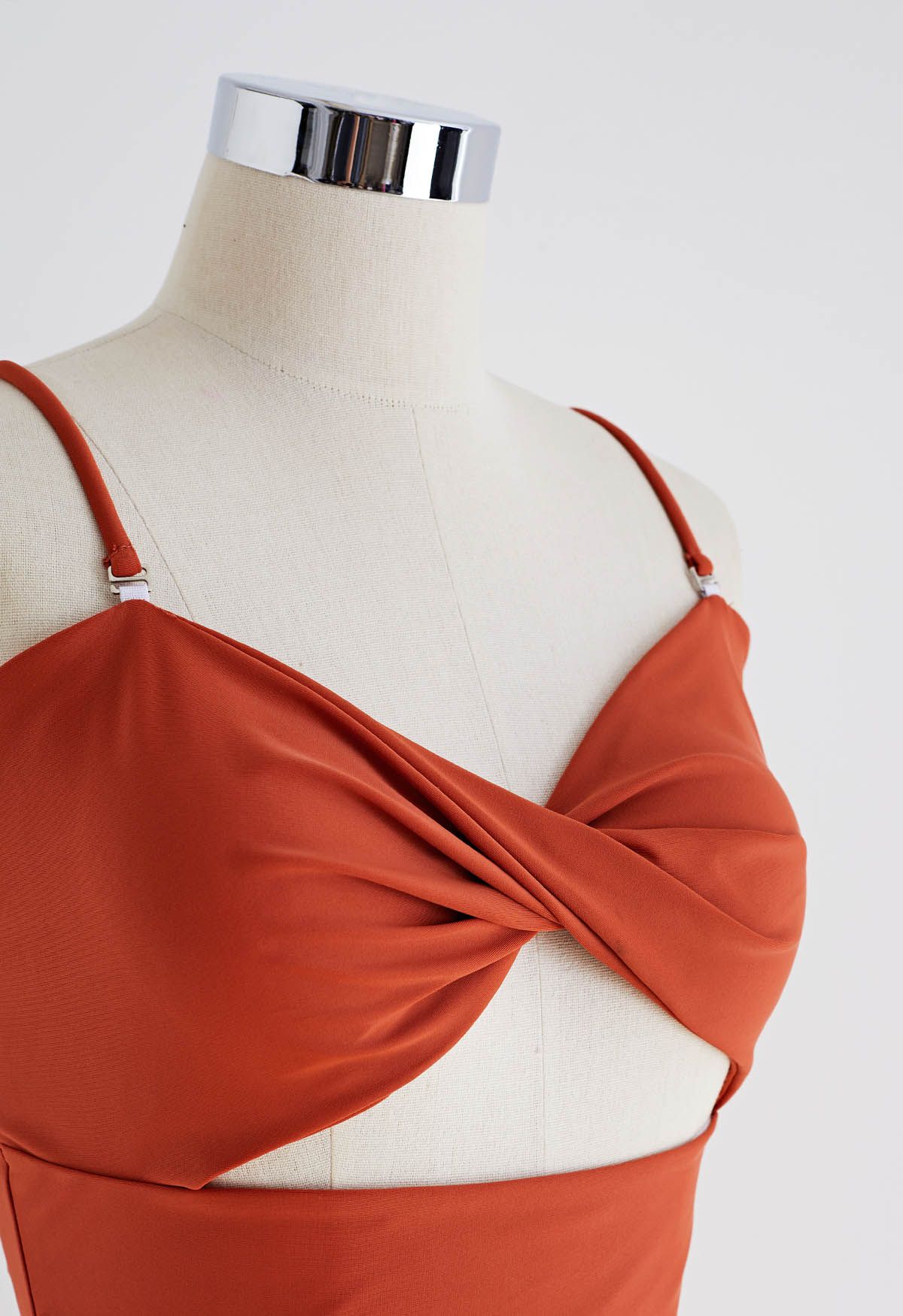 Twisted Front Cutout Swimsuit in Rust Red