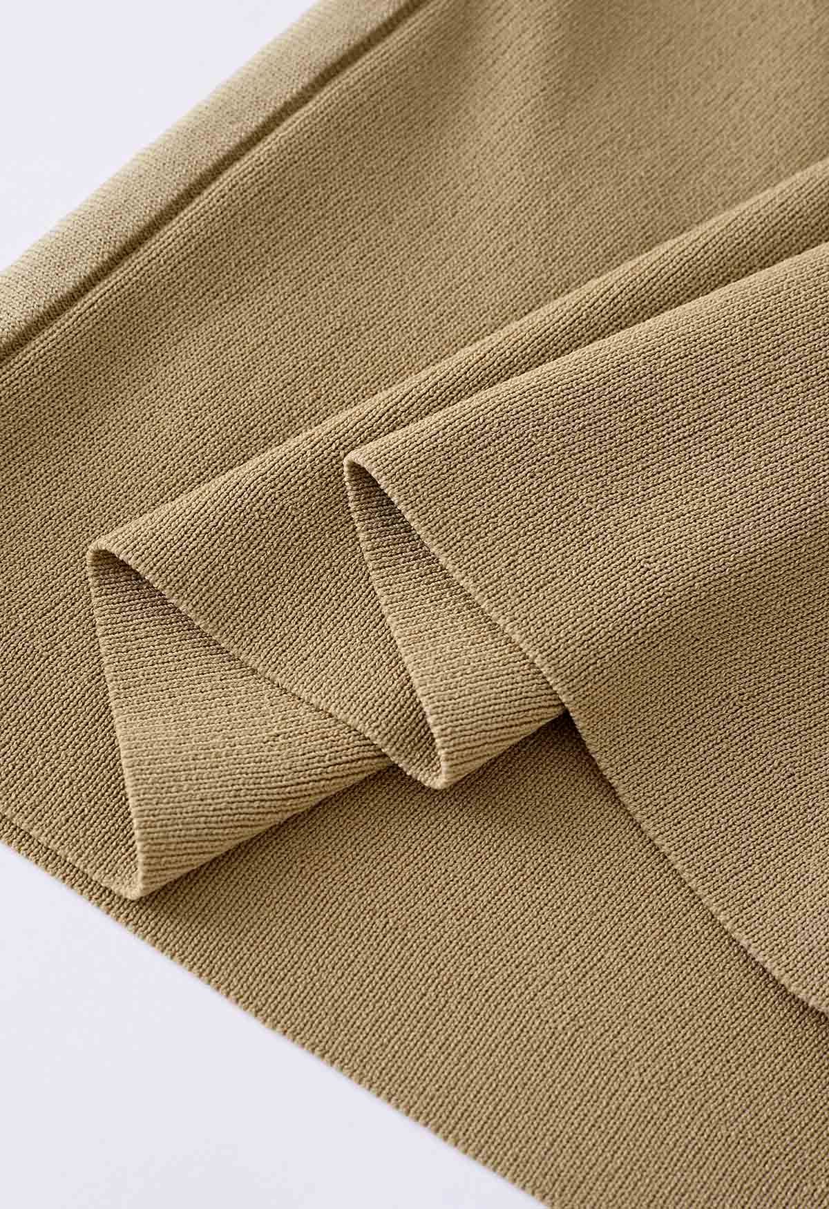 One-Shoulder Side Drawstring Knit Top in Tan