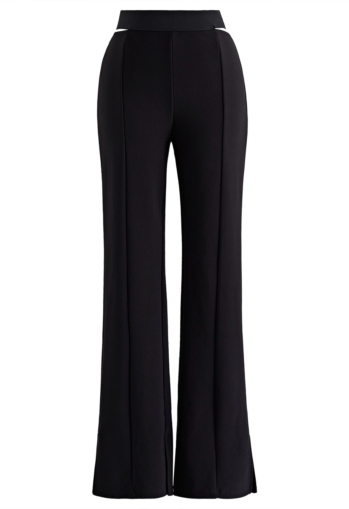 Cut Out Waist Slit Flare Pants