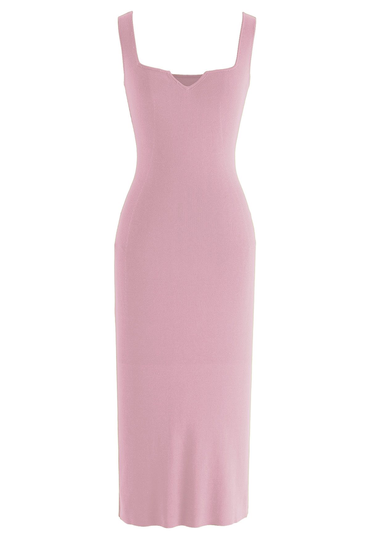 Notch Neckline Bodycon Knit Dress in Pink