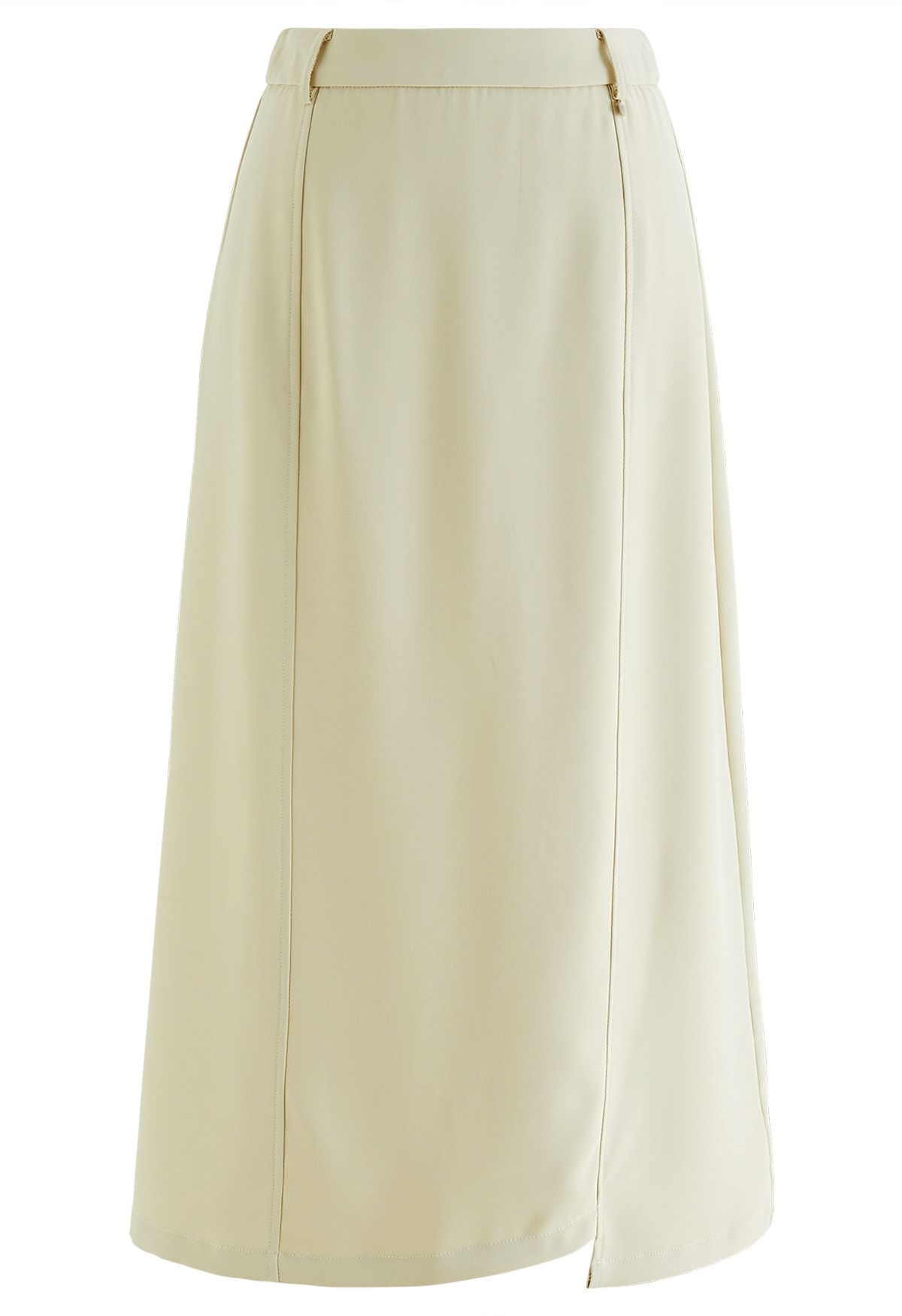 Irregular Hem Seam Detailing Midi Skirt in Lime