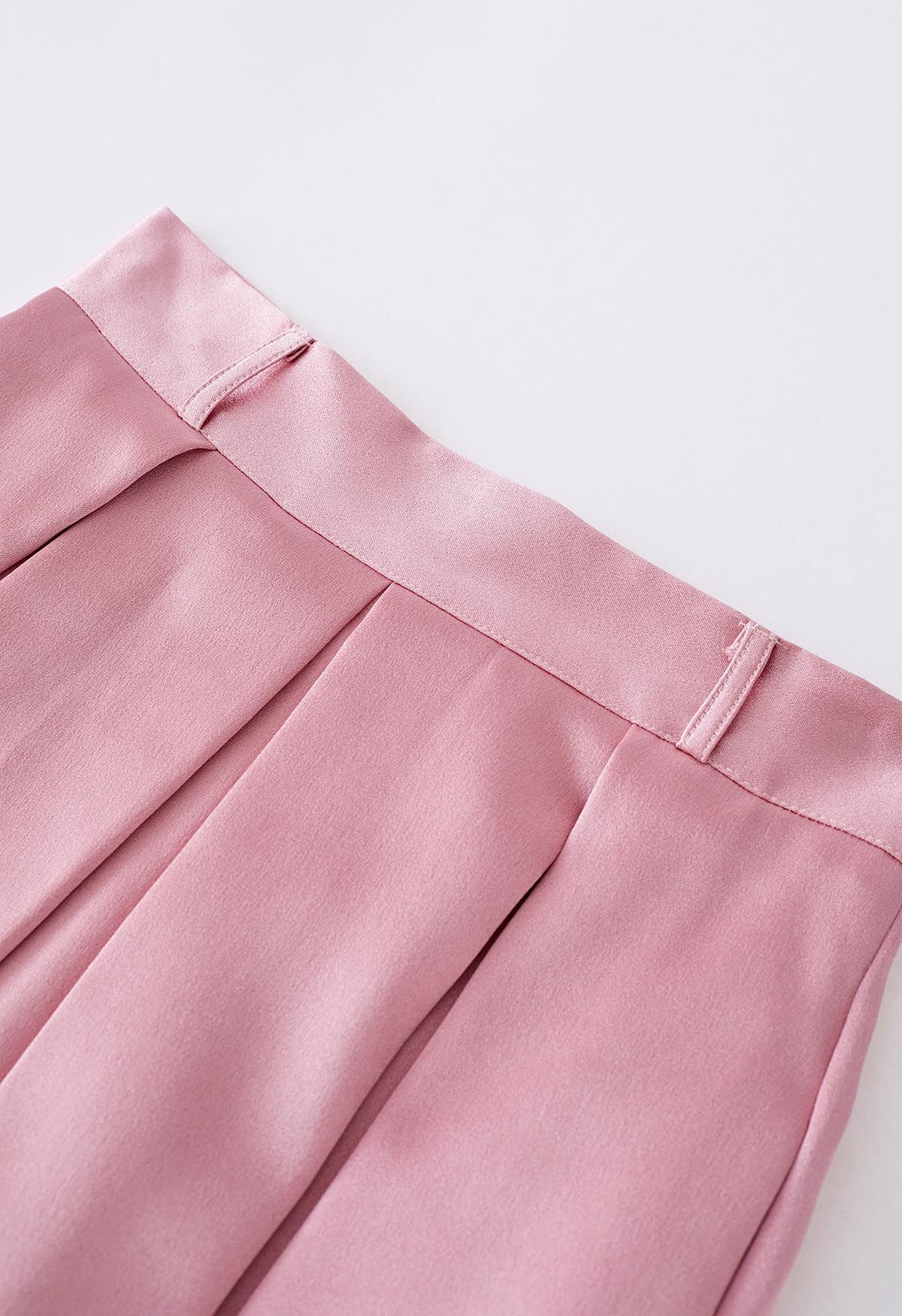 Elegant Pleated Belted Midi Skirt in Pink