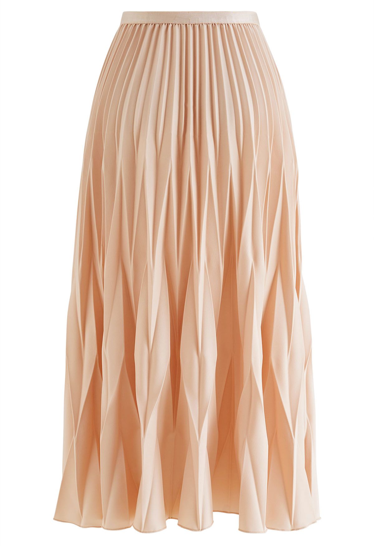 Irregular Pleated Midi Skirt in Apricot