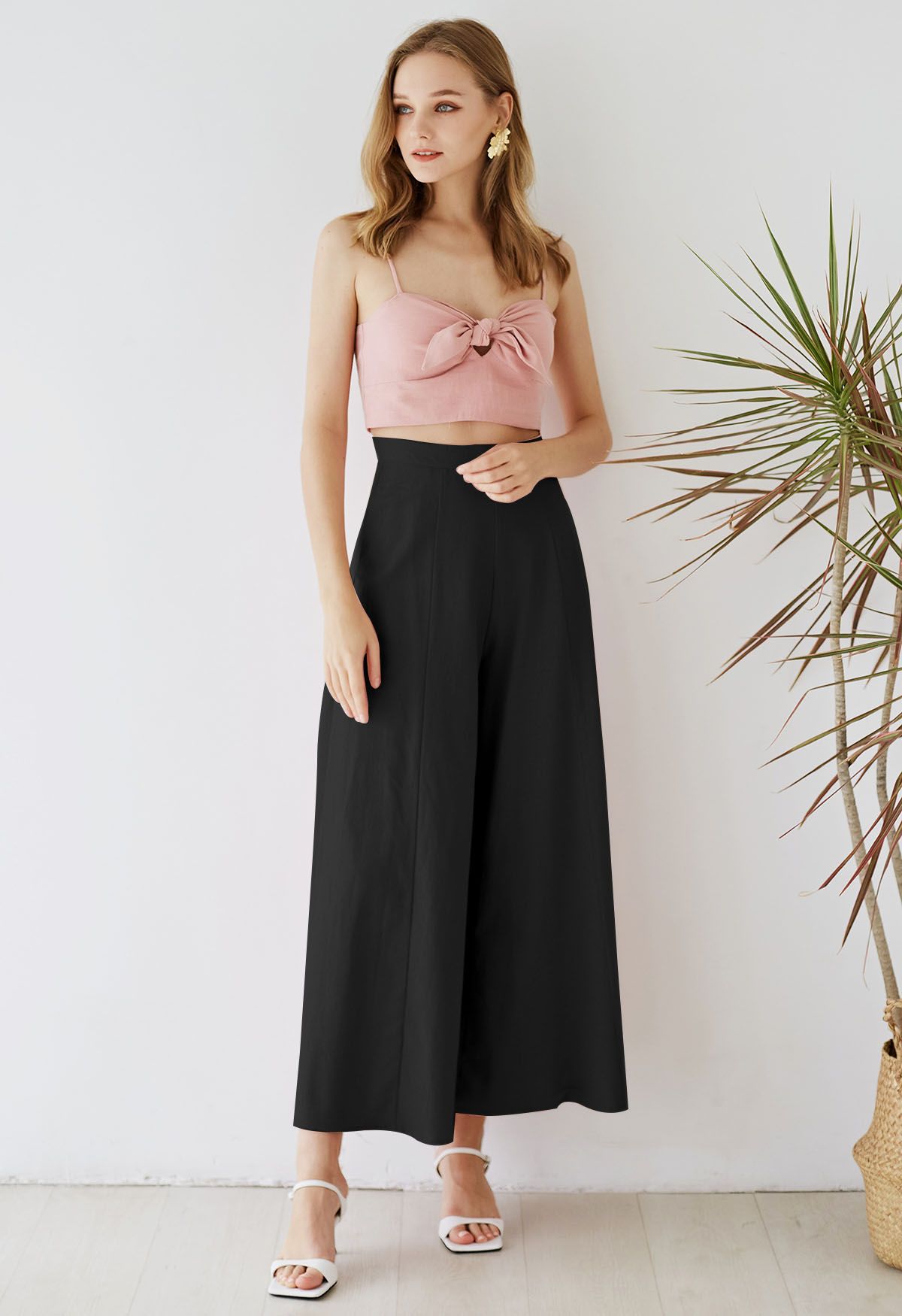 Soft Cotton Wide Leg Crop Pants in Black