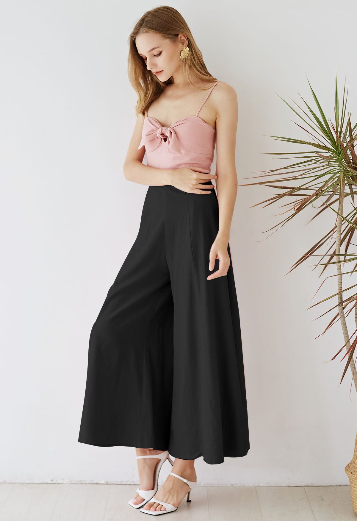 Soft Cotton Wide Leg Crop Pants in Black