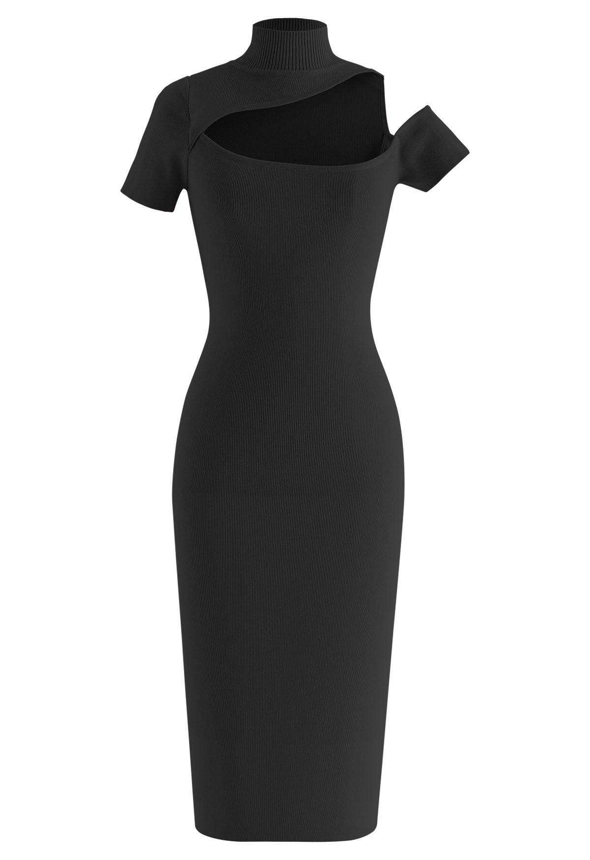 Cutout Neckline Bodycon Knit Dress in Black